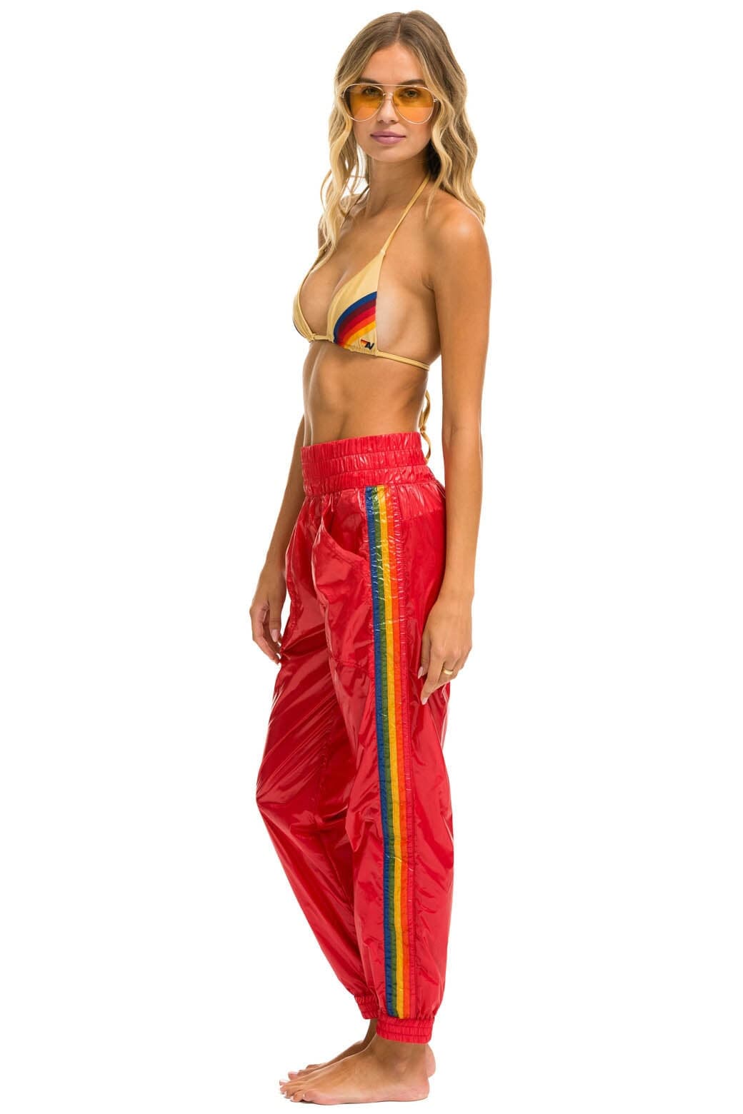 5 STRIPE HI RISE WIND PANT - CHERRY - Image 3