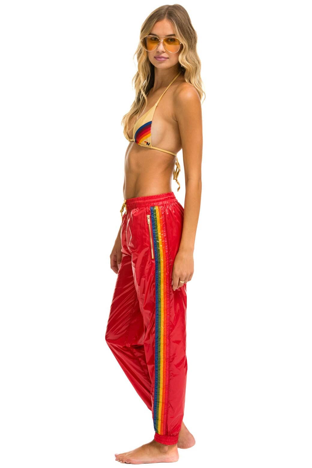 5 STRIPE WIND PANT - CHERRY GLOSSY - Image 3