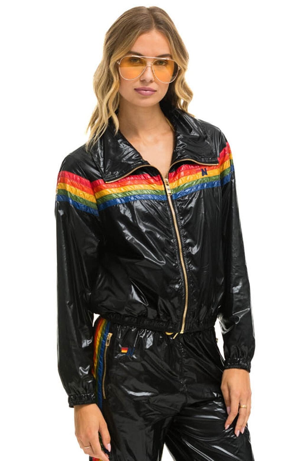 5 STRIPE WINDBREAKER - BLACK GLOSSY - Image 4
