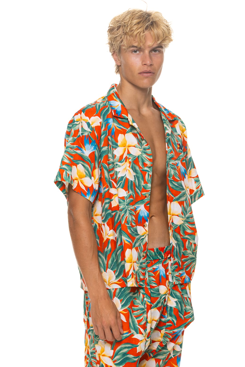 UNISEX COTTON LUXE POPLIN RESORT SHIRT - RED // KAUAI - Image 8