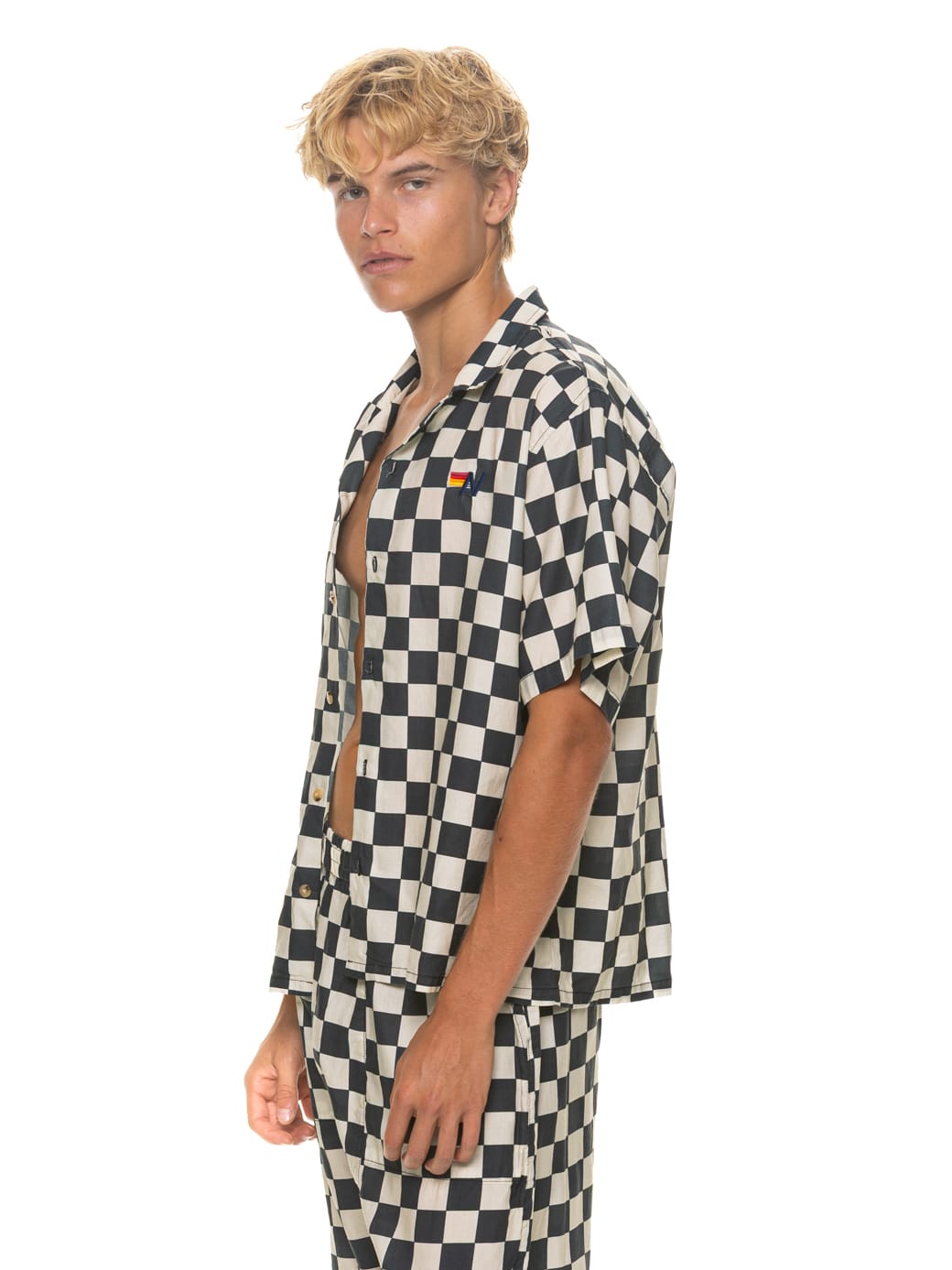 UNISEX COTTON LUXE POPLIN RESORT SHIRT - VINTAGE BLACK // CHECKERED - Image 4