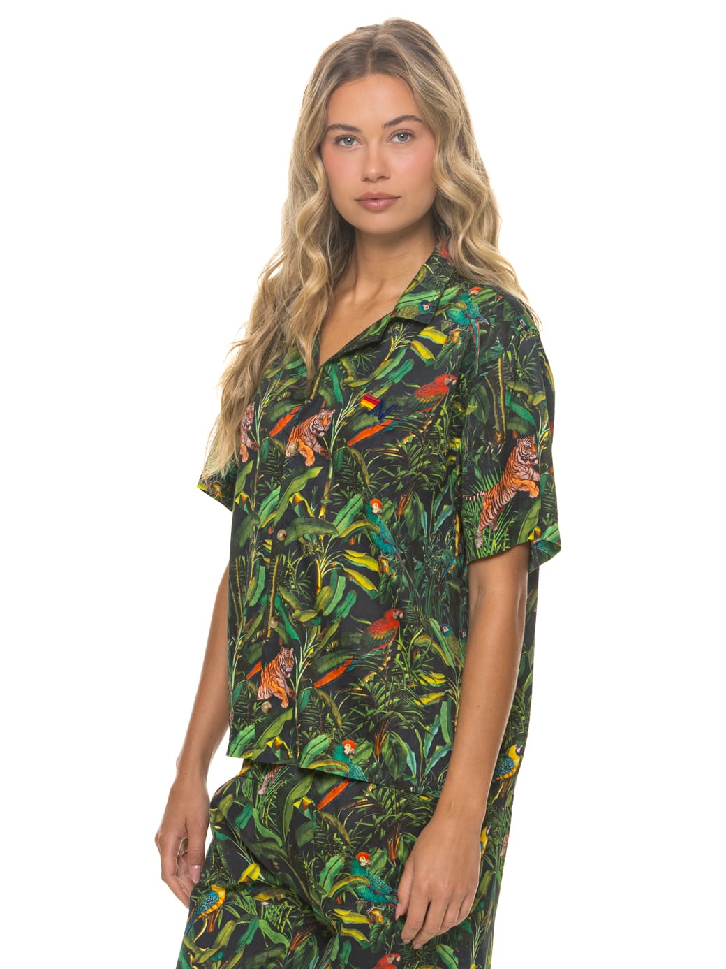 UNISEX COTTON LUXE POPLIN RESORT SHIRT - VINTAGE BLACK // JUNGLE - Image 7