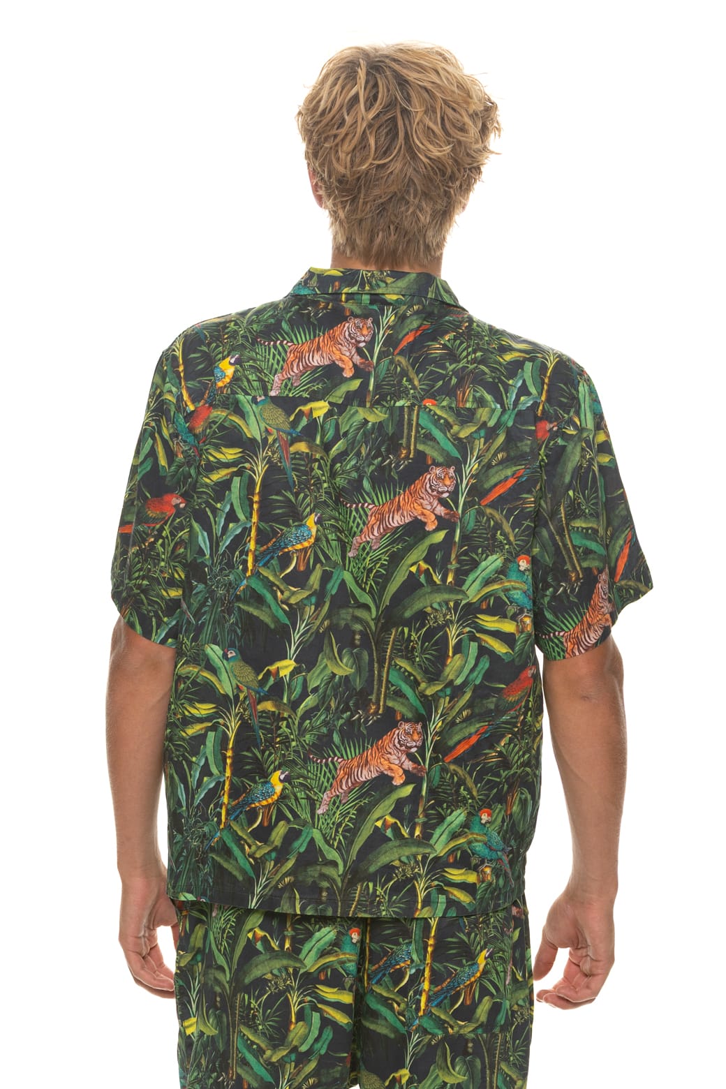 UNISEX COTTON LUXE POPLIN RESORT SHIRT - VINTAGE BLACK // JUNGLE - Image 10