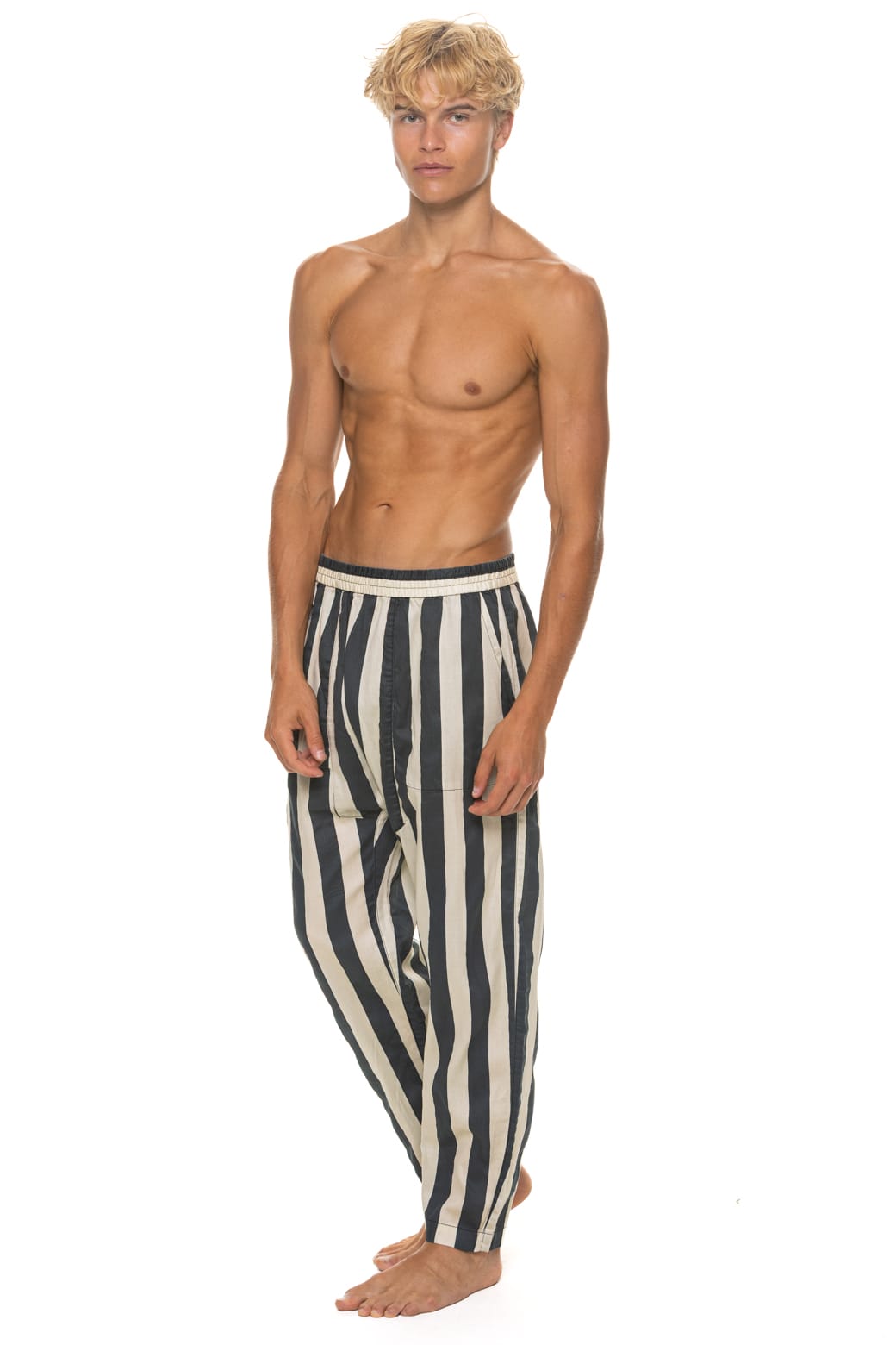 UNISEX COTTON LUXE POPLIN RELAXED PANT - VINTAGE BLACK // STRIPE - Image 7