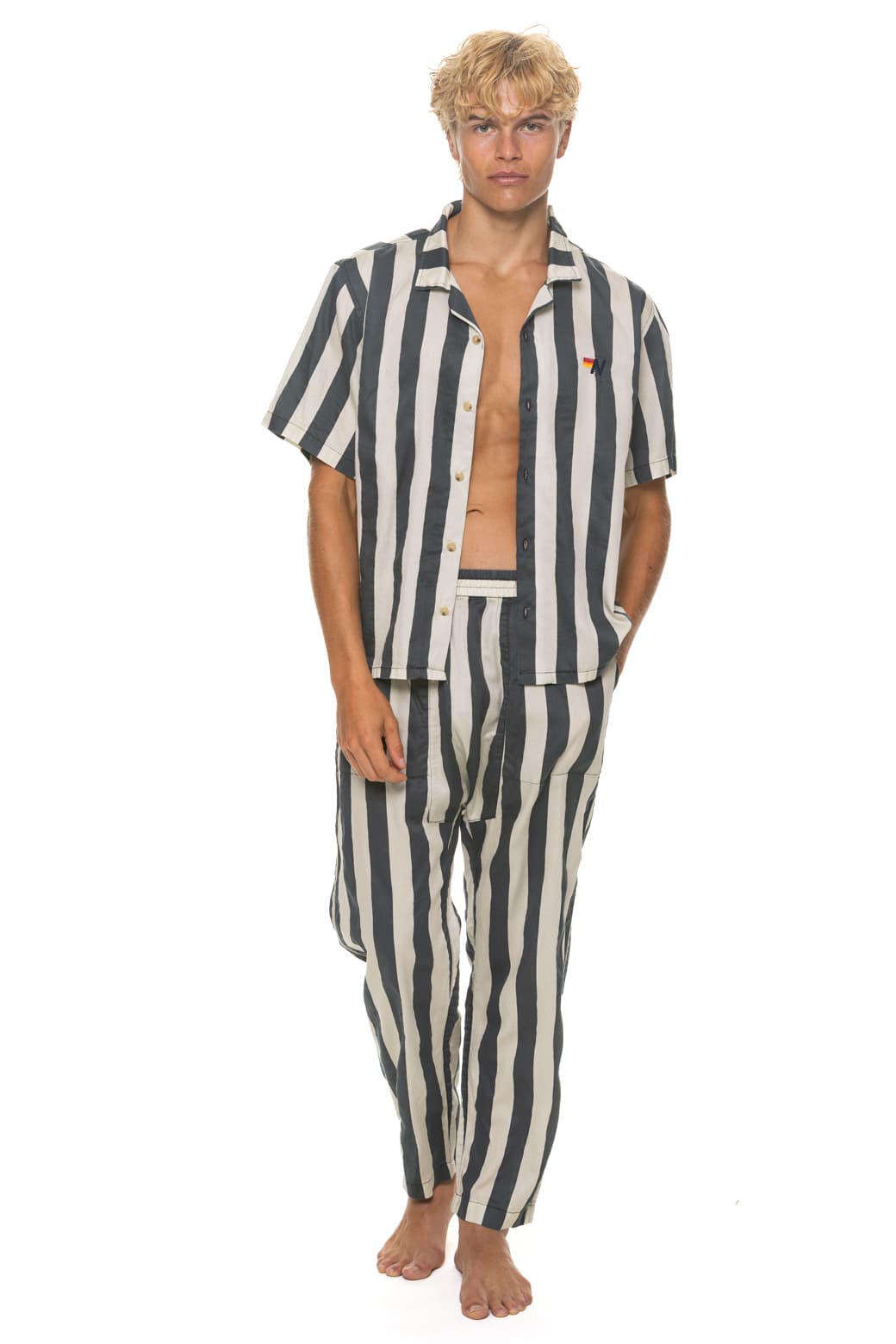 UNISEX COTTON LUXE POPLIN RESORT SHIRT - VINTAGE BLACK // STRIPE - Image 4
