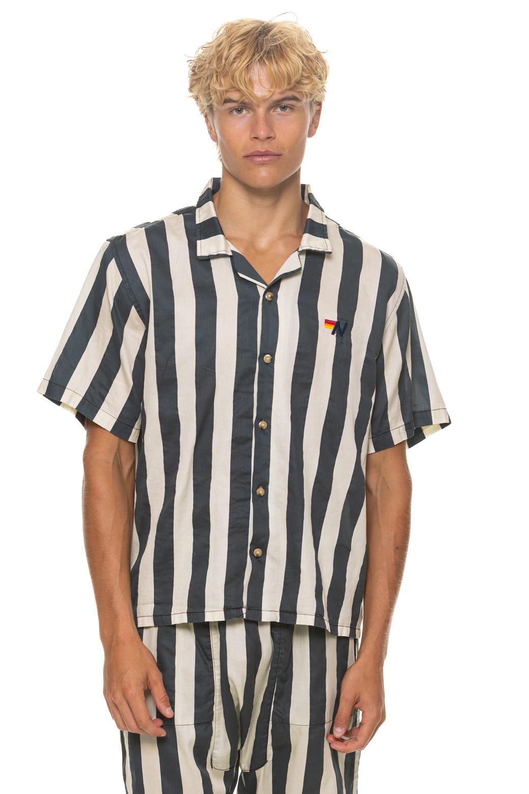 UNISEX COTTON LUXE POPLIN RESORT SHIRT - VINTAGE BLACK // STRIPE - Image 14