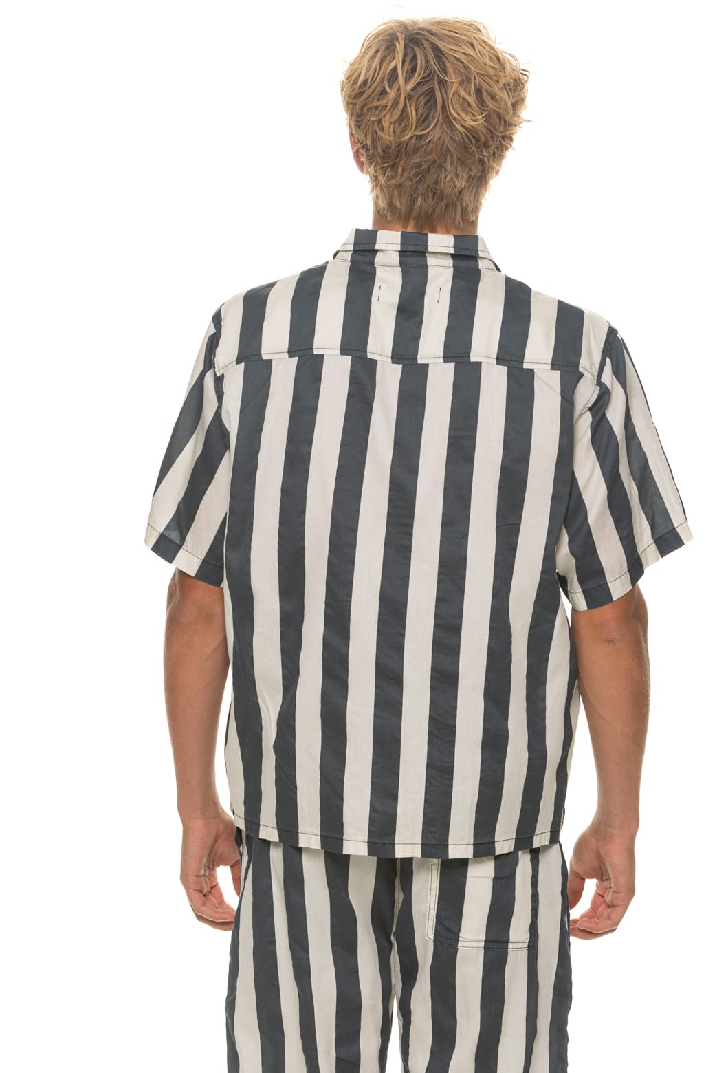 UNISEX COTTON LUXE POPLIN RESORT SHIRT - VINTAGE BLACK // STRIPE - Image 12