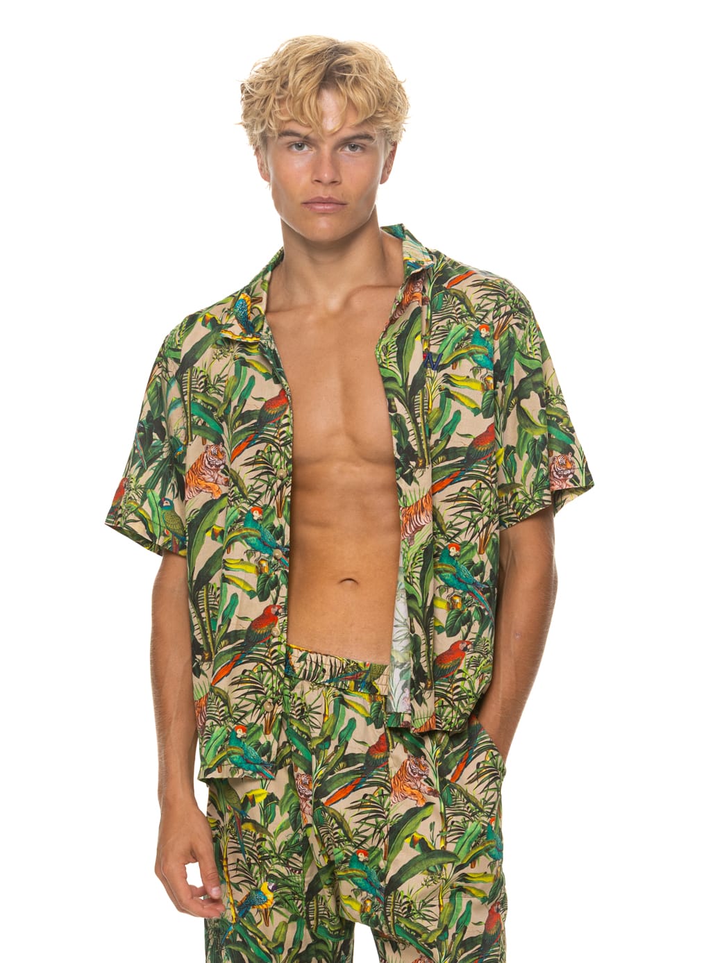 UNISEX COTTON LUXE POPLIN RESORT SHIRT - VINTAGE WHITE // JUNGLE - Image 10