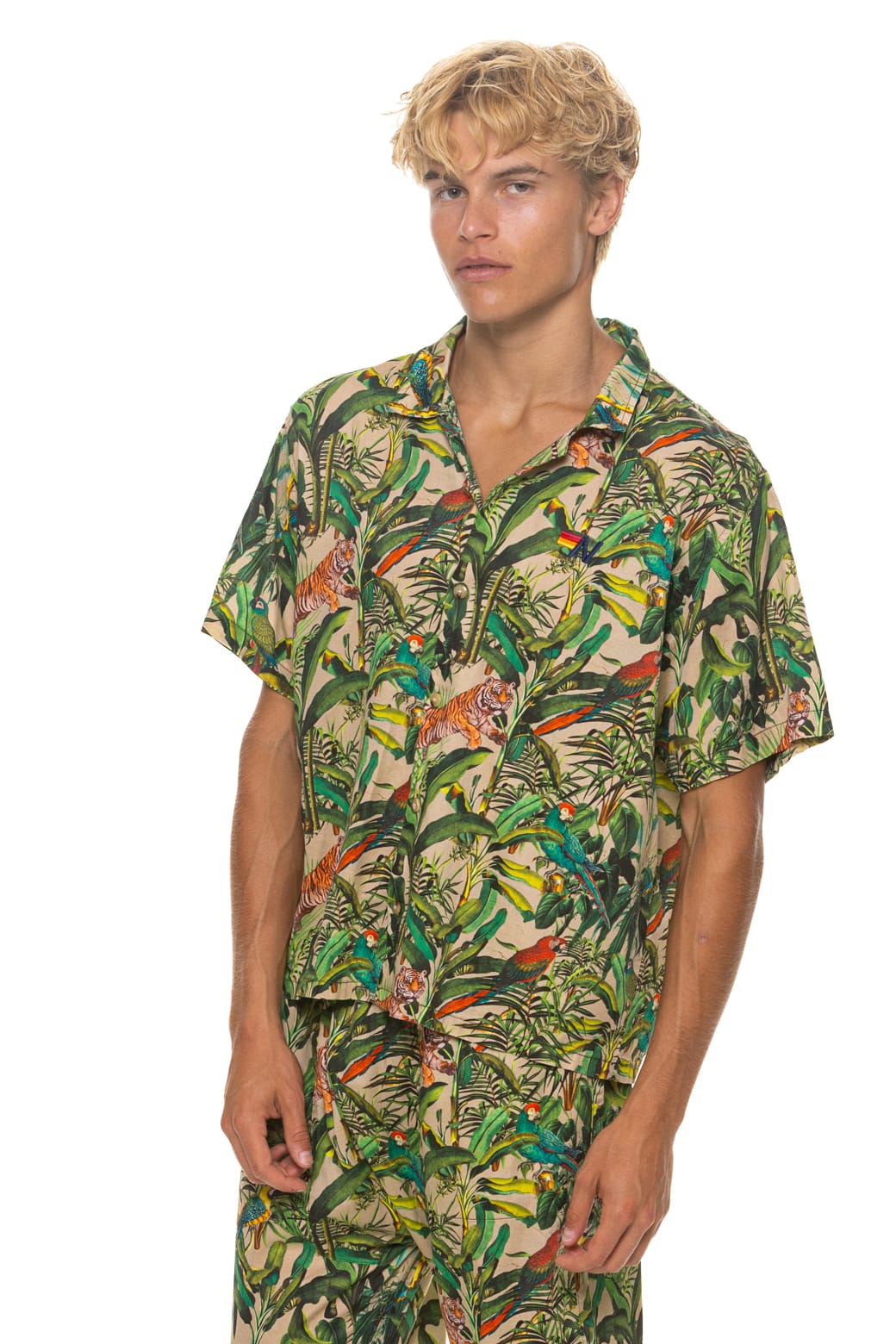 UNISEX COTTON LUXE POPLIN RESORT SHIRT - VINTAGE WHITE // JUNGLE - Image 6