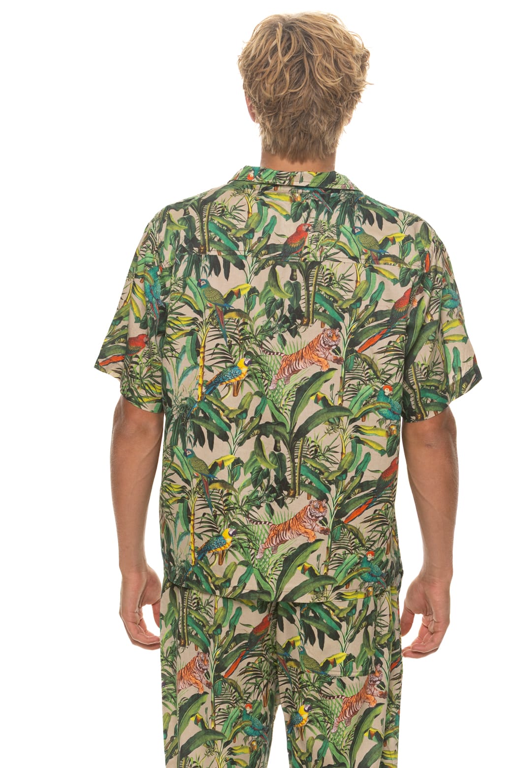 UNISEX COTTON LUXE POPLIN RESORT SHIRT - VINTAGE WHITE // JUNGLE - Image 14