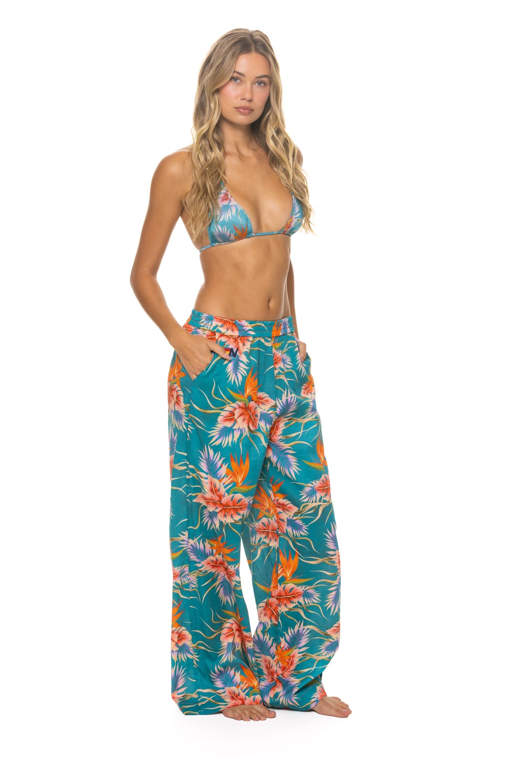 WOMEN'S COTTON LUXE POPLIN WIDE LEG PANT - BLUE // HAWAII - Image 3