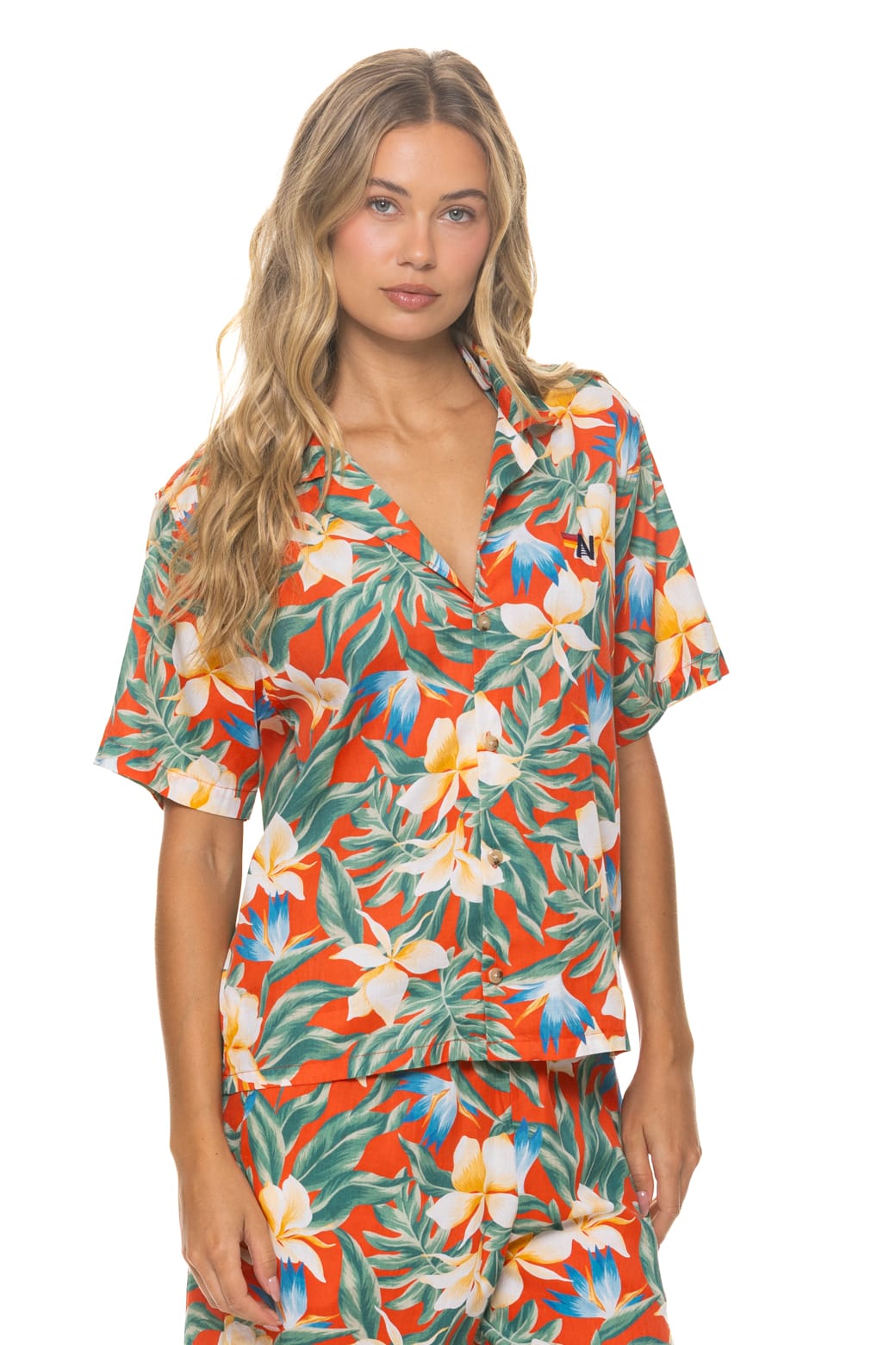 UNISEX COTTON LUXE POPLIN RESORT SHIRT - RED // KAUAI - Image 9