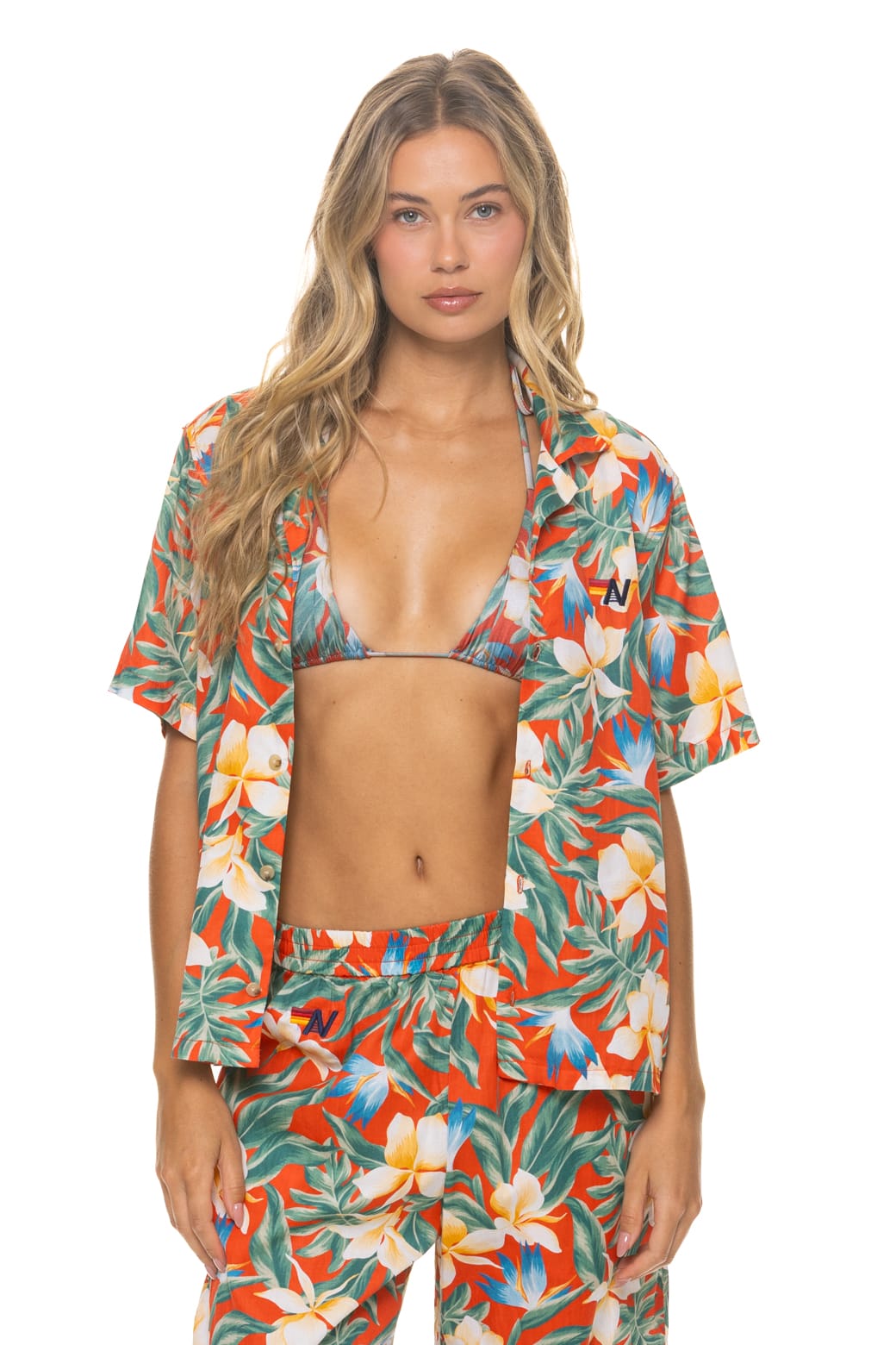 UNISEX COTTON LUXE POPLIN RESORT SHIRT - RED // KAUAI - Image 7