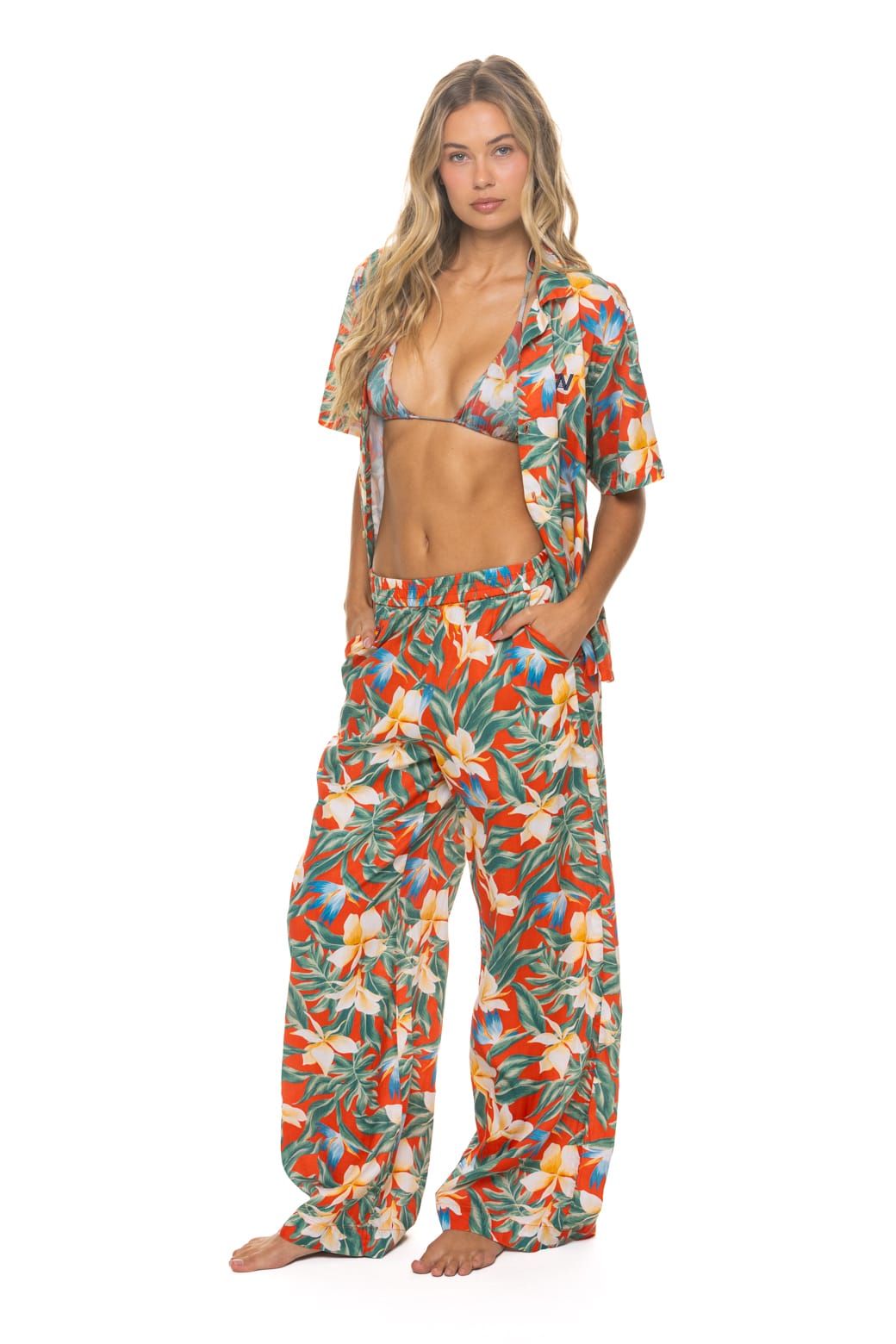 WOMEN'S COTTON LUXE POPLIN WIDE LEG PANT - RED // KAUAI - Image 5