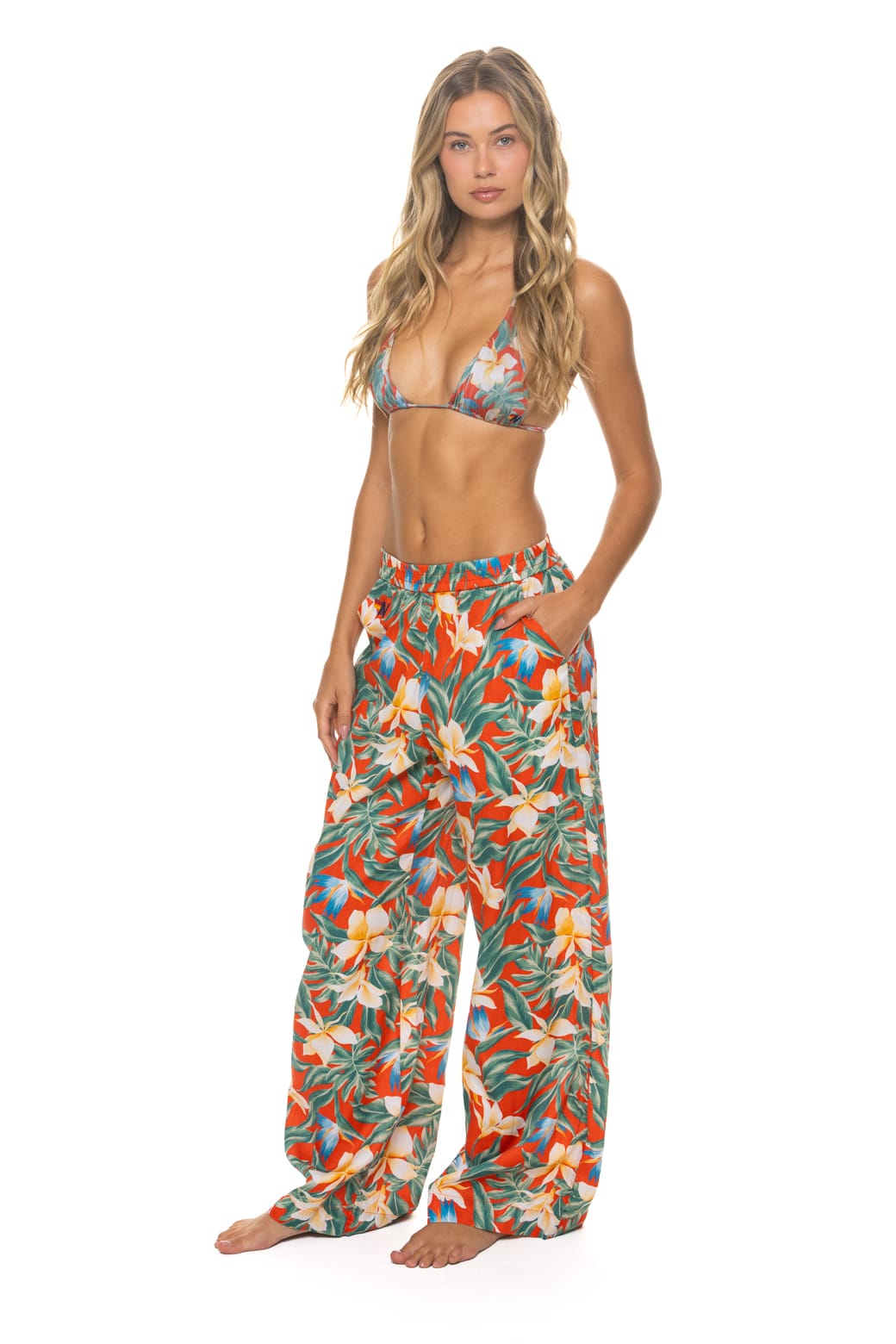 WOMEN'S COTTON LUXE POPLIN WIDE LEG PANT - RED // KAUAI - Image 4