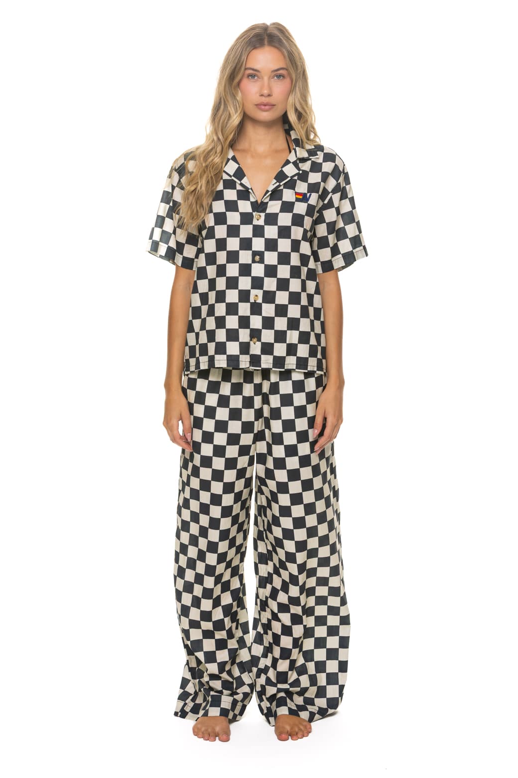 WOMEN'S COTTON LUXE POPLIN WIDE LEG PANT - VINTAGE BLACK // CHECKERED - Image 7