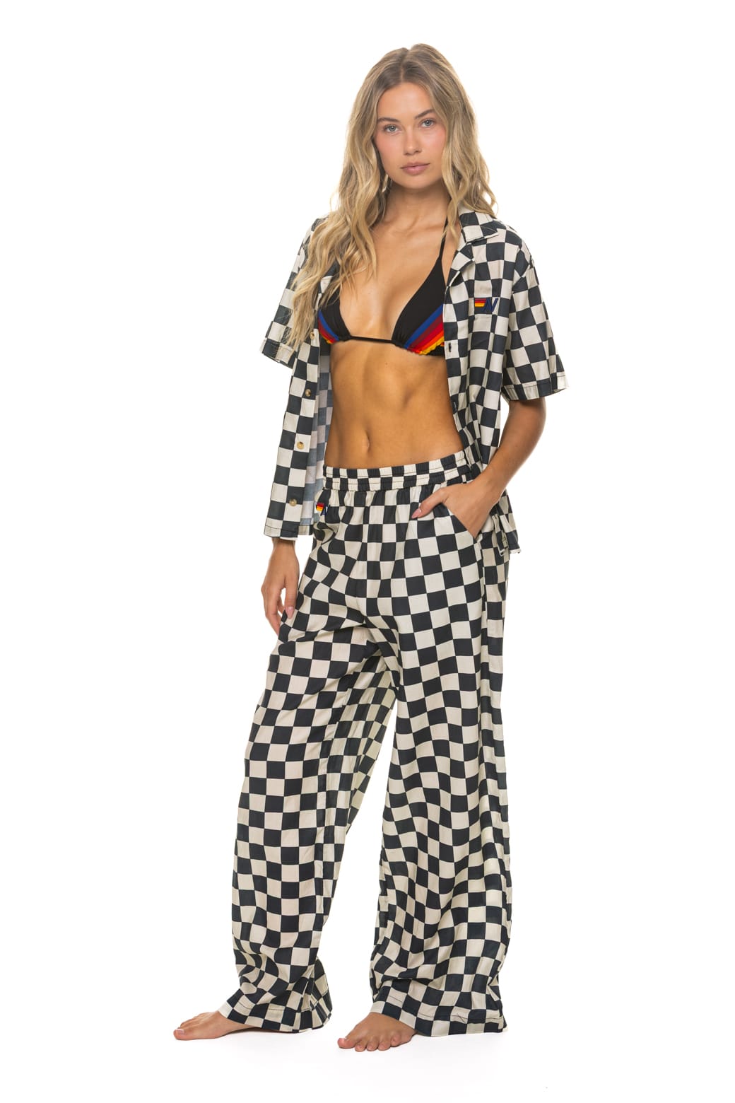 WOMEN'S COTTON LUXE POPLIN WIDE LEG PANT - VINTAGE BLACK // CHECKERED - Image 4