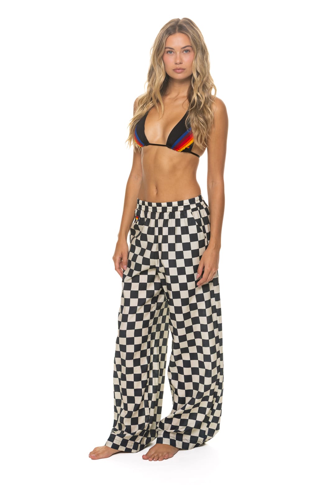 WOMEN'S COTTON LUXE POPLIN WIDE LEG PANT - VINTAGE BLACK // CHECKERED - Image 6