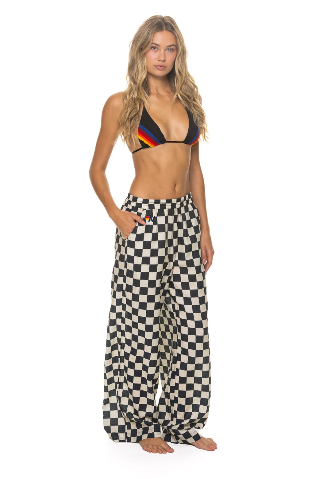 WOMEN'S COTTON LUXE POPLIN WIDE LEG PANT - VINTAGE BLACK // CHECKERED - Image 3