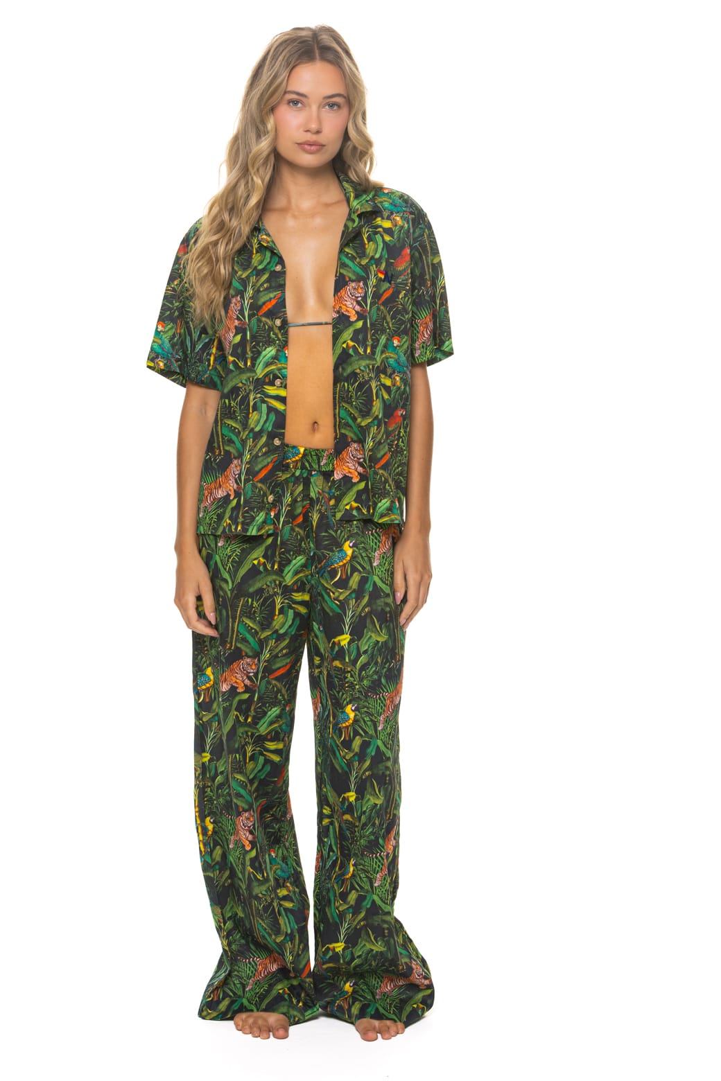 UNISEX COTTON LUXE POPLIN RESORT SHIRT - VINTAGE BLACK // JUNGLE - Image 3