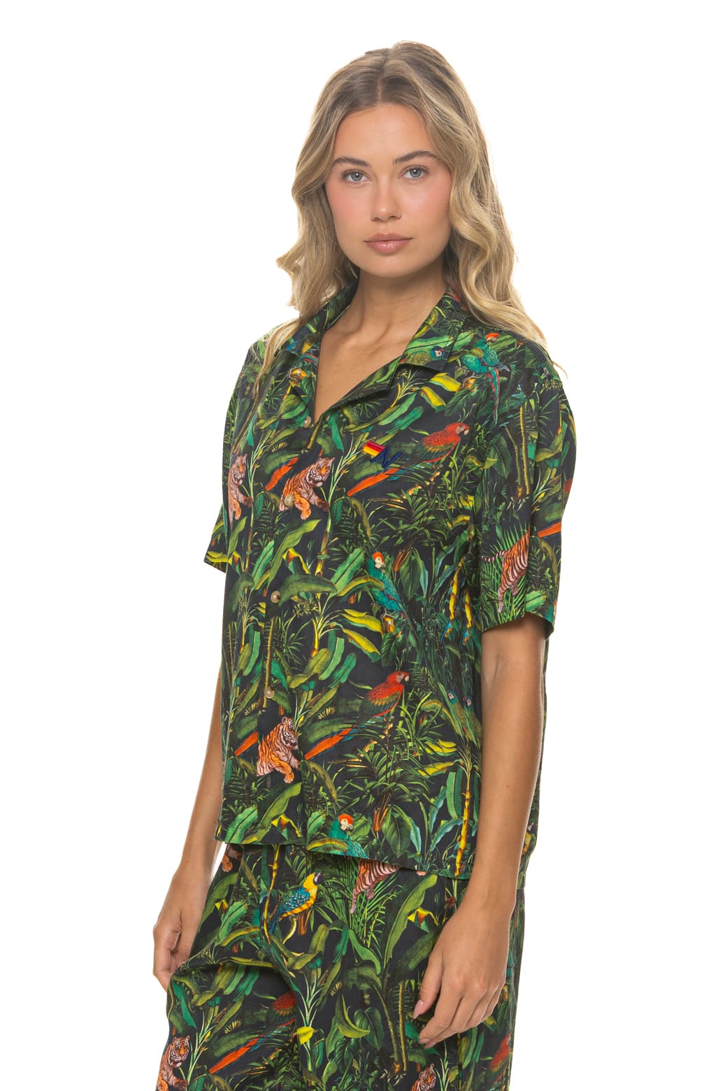 UNISEX COTTON LUXE POPLIN RESORT SHIRT - VINTAGE BLACK // JUNGLE - Image 5