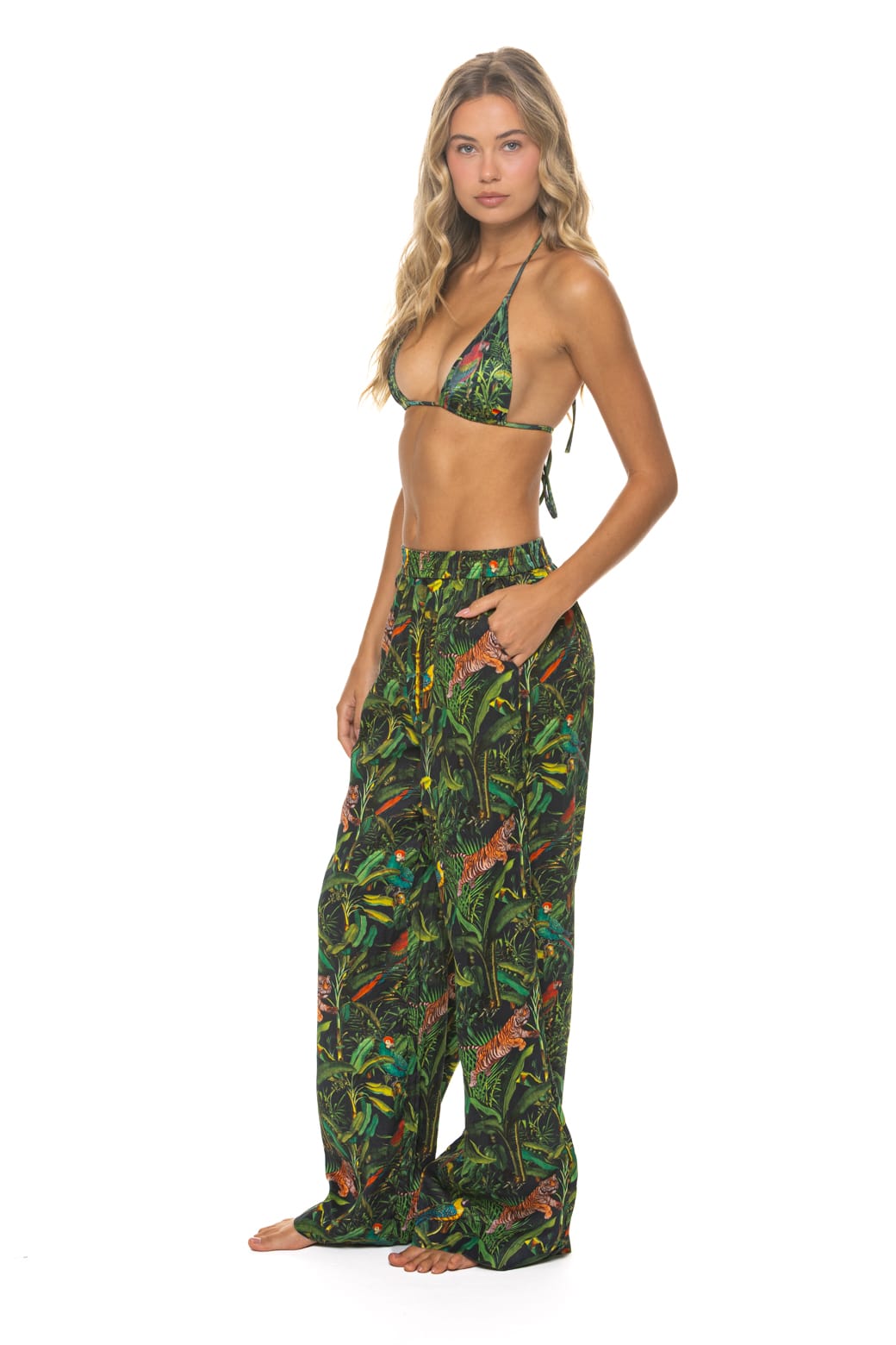 WOMEN'S COTTON LUXE POPLIN WIDE LEG PANT - VINTAGE BLACK // JUNGLE - Image 4