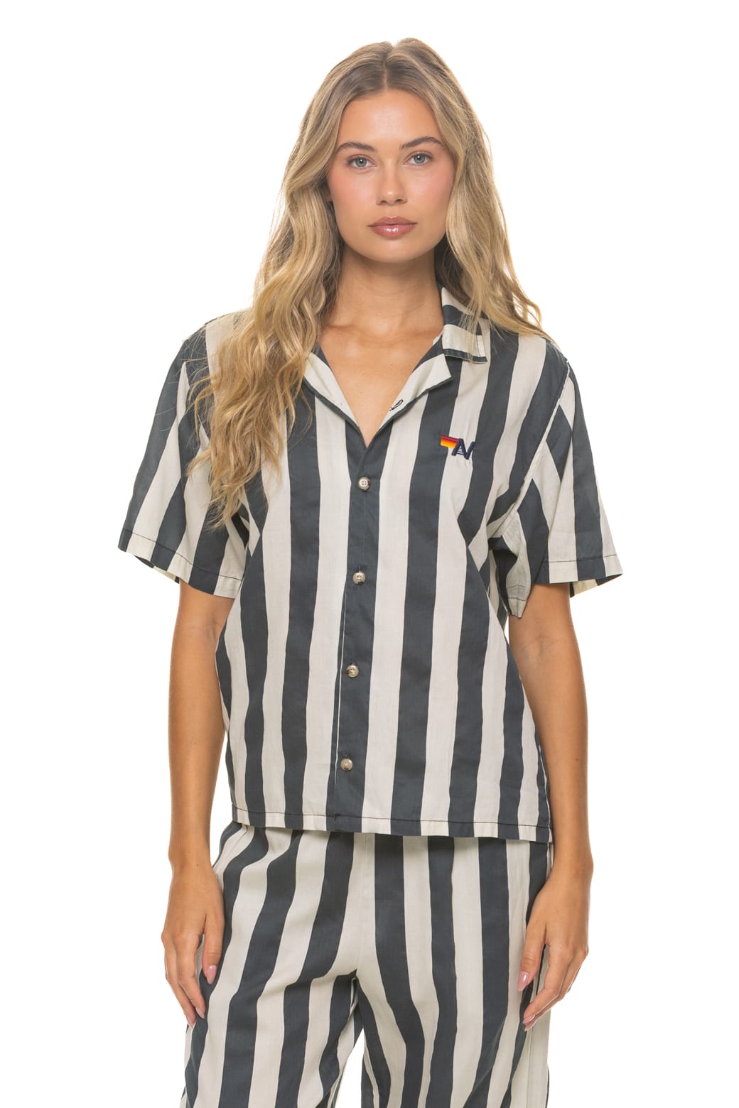 UNISEX COTTON LUXE POPLIN RESORT SHIRT - VINTAGE BLACK // STRIPE - Image 5