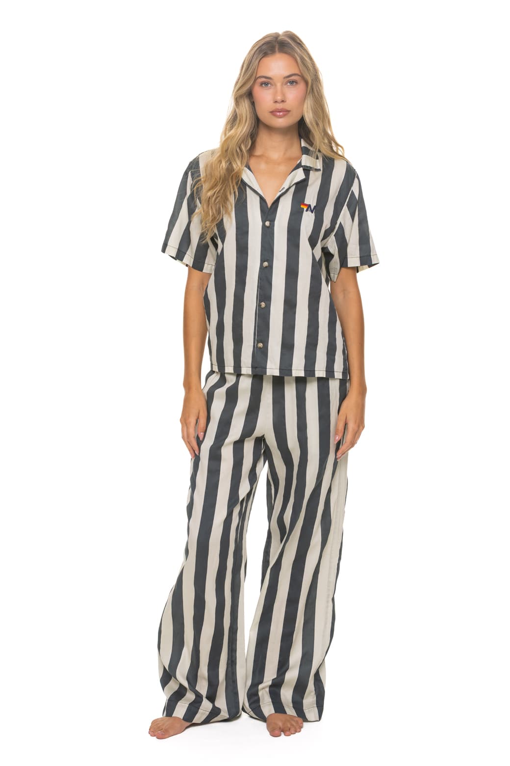 WOMEN'S COTTON LUXE POPLIN WIDE LEG PANT - VINTAGE BLACK // STRIPE - Image 7