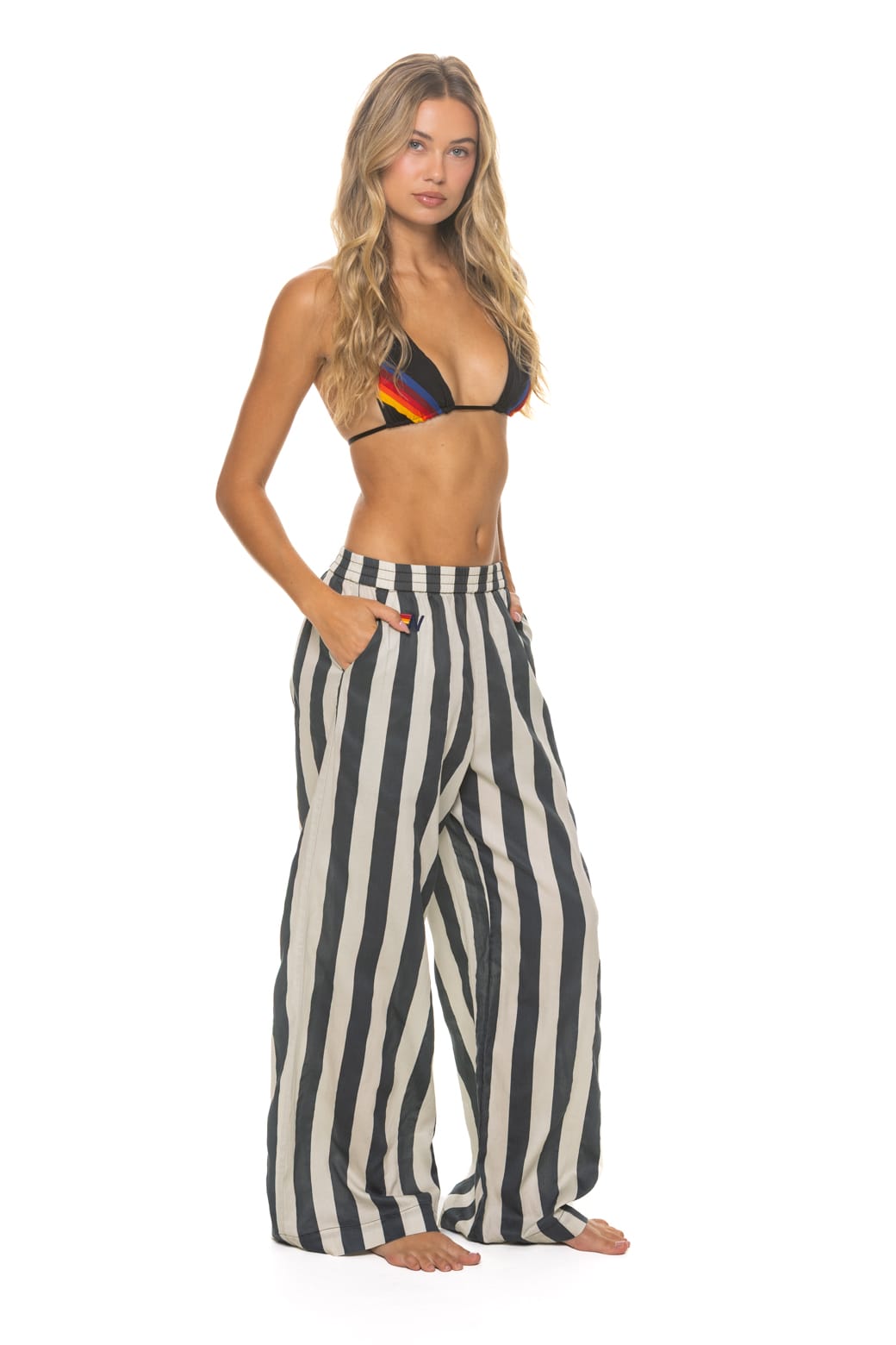 WOMEN'S COTTON LUXE POPLIN WIDE LEG PANT - VINTAGE BLACK // STRIPE - Image 3