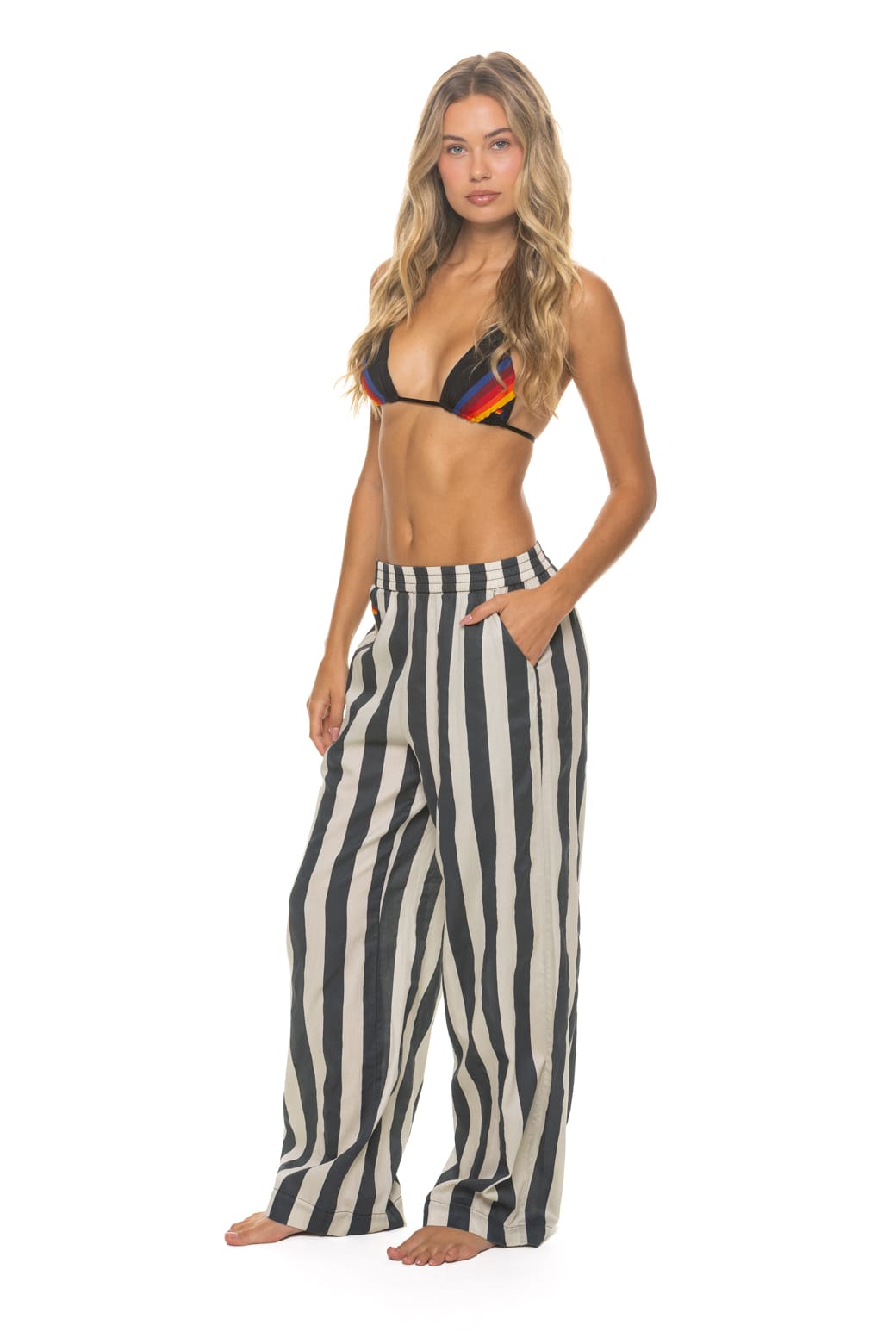 WOMEN'S COTTON LUXE POPLIN WIDE LEG PANT - VINTAGE BLACK // STRIPE - Image 6