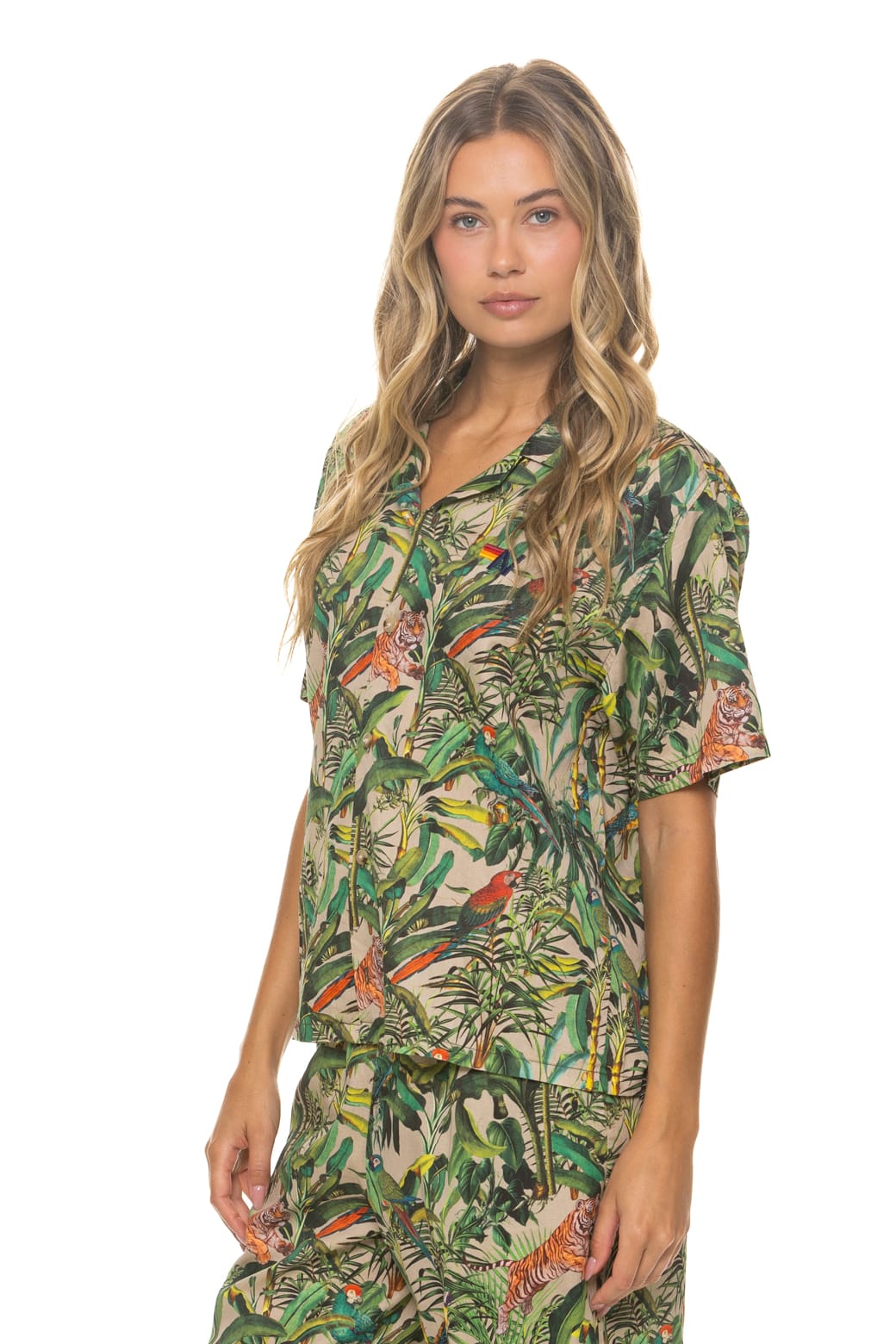 UNISEX COTTON LUXE POPLIN RESORT SHIRT - VINTAGE WHITE // JUNGLE - Image 7