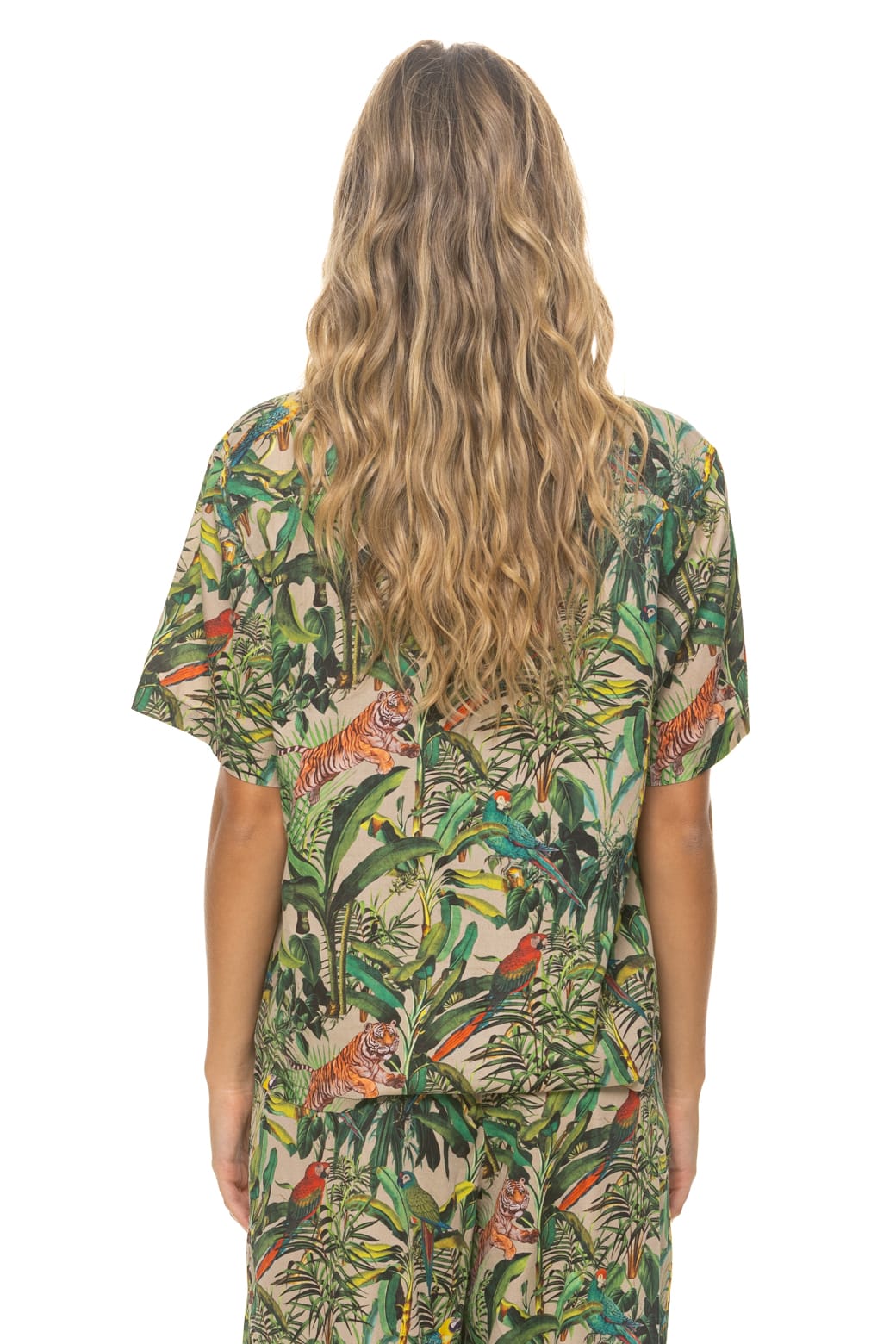 UNISEX COTTON LUXE POPLIN RESORT SHIRT - VINTAGE WHITE // JUNGLE - Image 13