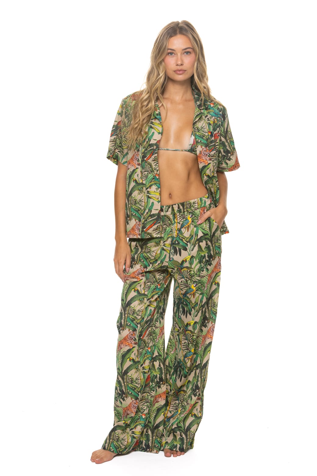 UNISEX COTTON LUXE POPLIN RESORT SHIRT - VINTAGE WHITE // JUNGLE - Image 3