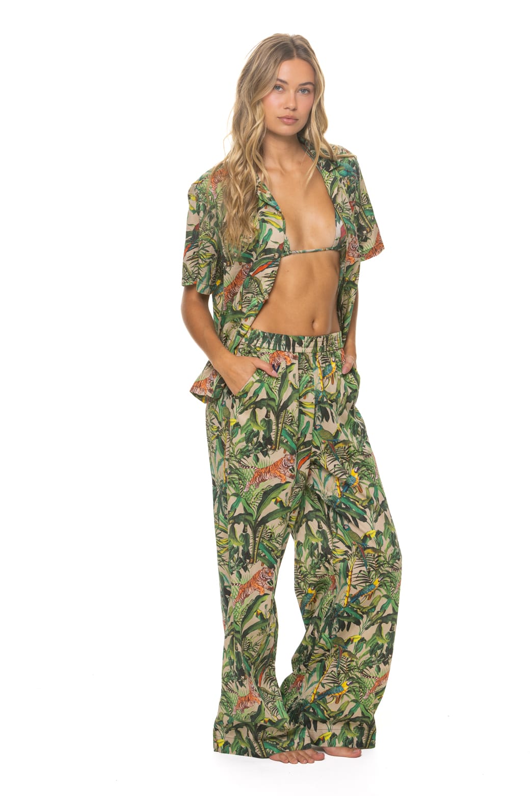 WOMEN'S COTTON LUXE POPLIN WIDE LEG PANT - VINTAGE WHITE // JUNGLE - Image 4