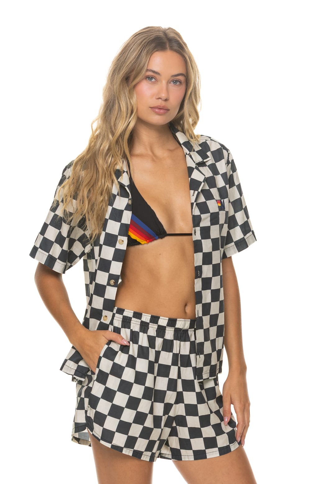 WOMEN'S COTTON LUXE POPLIN SHORT - VINTAGE BLACK // CHECKERED - Image 4
