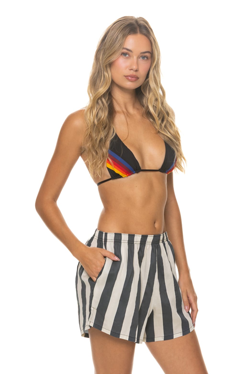 WOMEN'S COTTON LUXE POPLIN SHORT - VINTAGE BLACK // STRIPE - Image 3