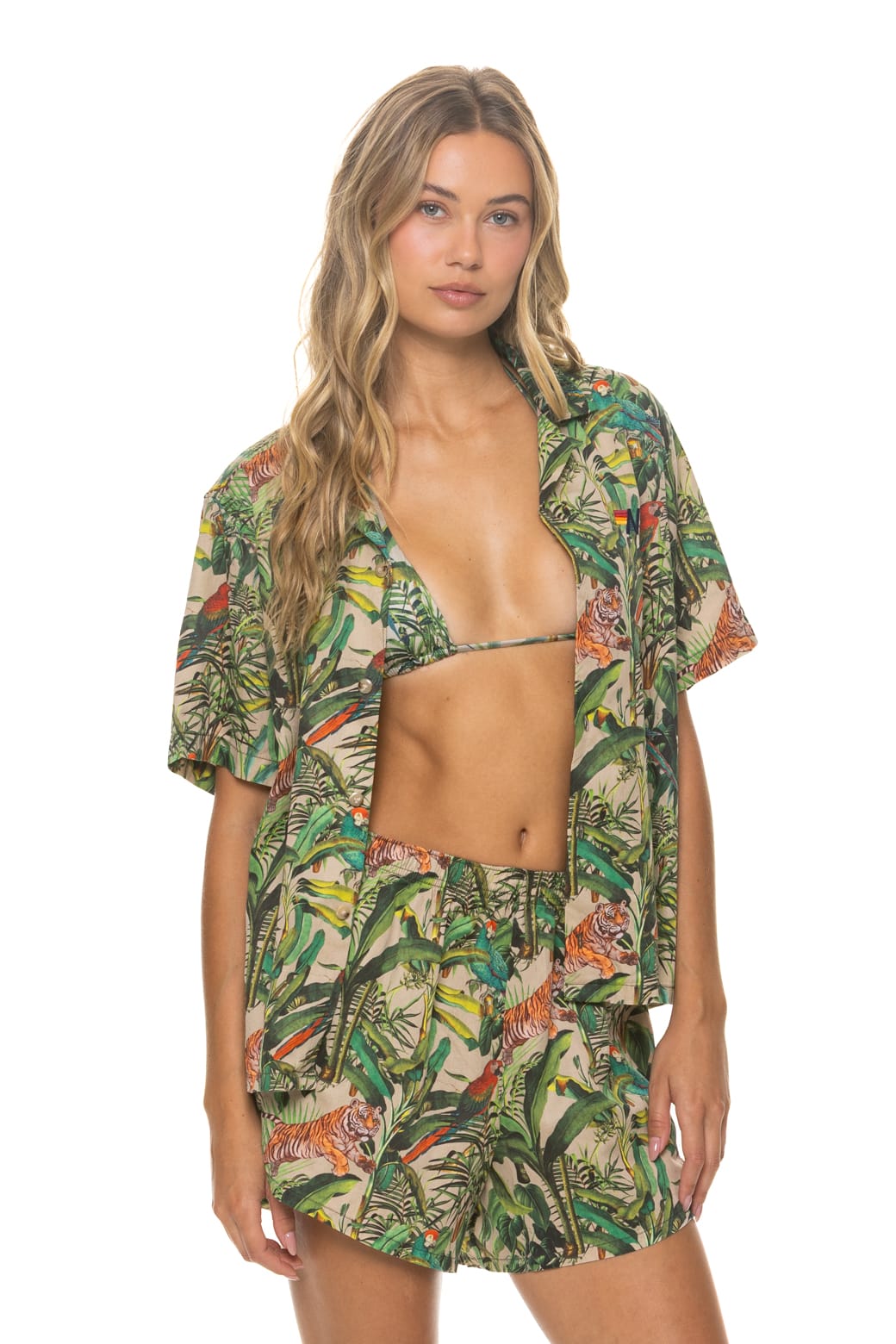 WOMEN'S COTTON LUXE POPLIN SHORT - VINTAGE WHITE // JUNGLE - Image 7