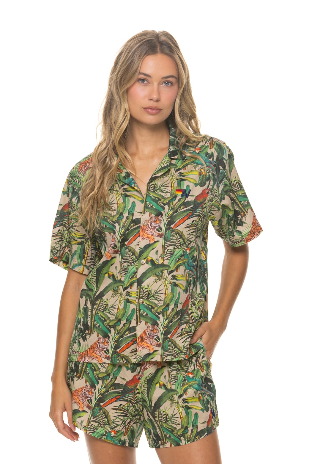 WOMEN'S COTTON LUXE POPLIN SHORT - VINTAGE WHITE // JUNGLE - Image 5