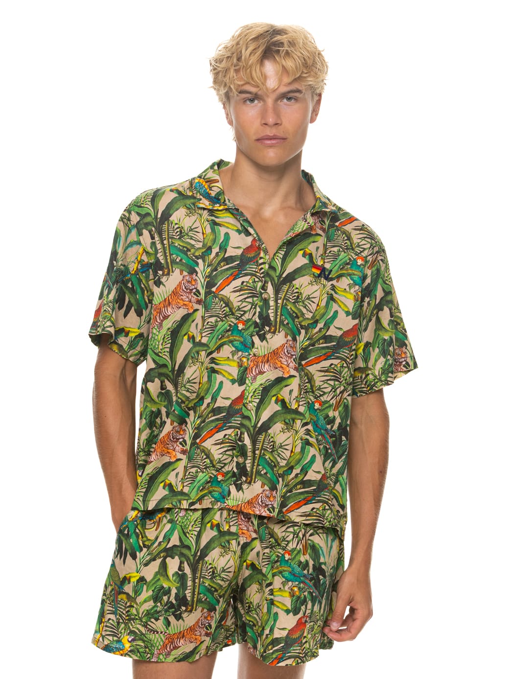 MEN'S COTTON LUXE POPLIN RELAXED SHORT - VINTAGE WHITE // JUNGLE - Image 4