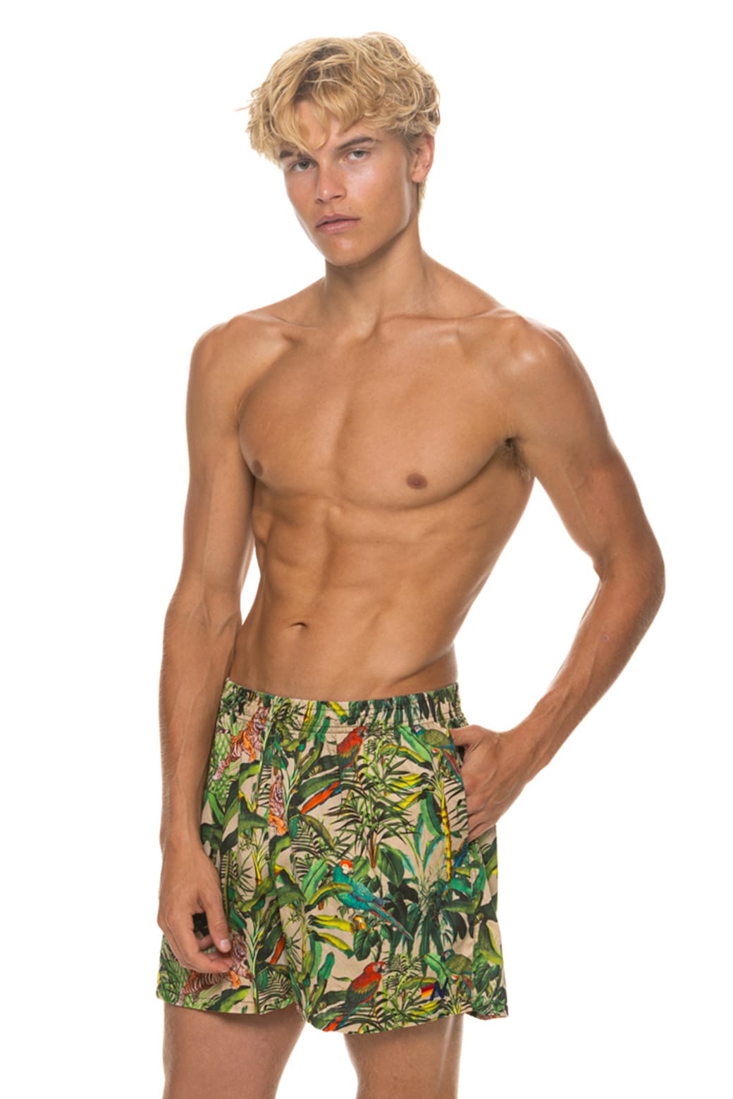 MEN'S COTTON LUXE POPLIN RELAXED SHORT - VINTAGE WHITE // JUNGLE - Image 3