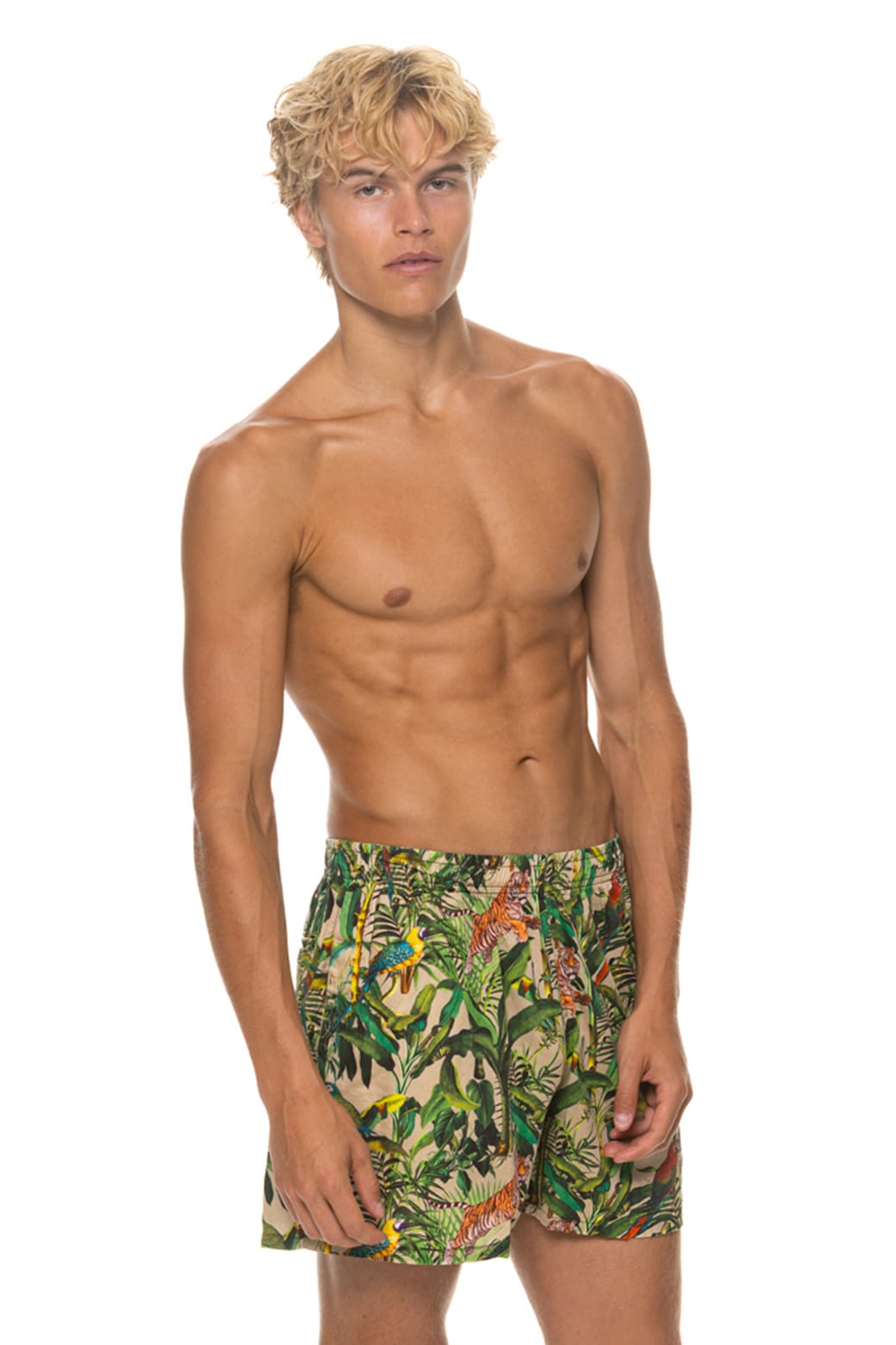 MEN'S COTTON LUXE POPLIN RELAXED SHORT - VINTAGE WHITE // JUNGLE - Image 5