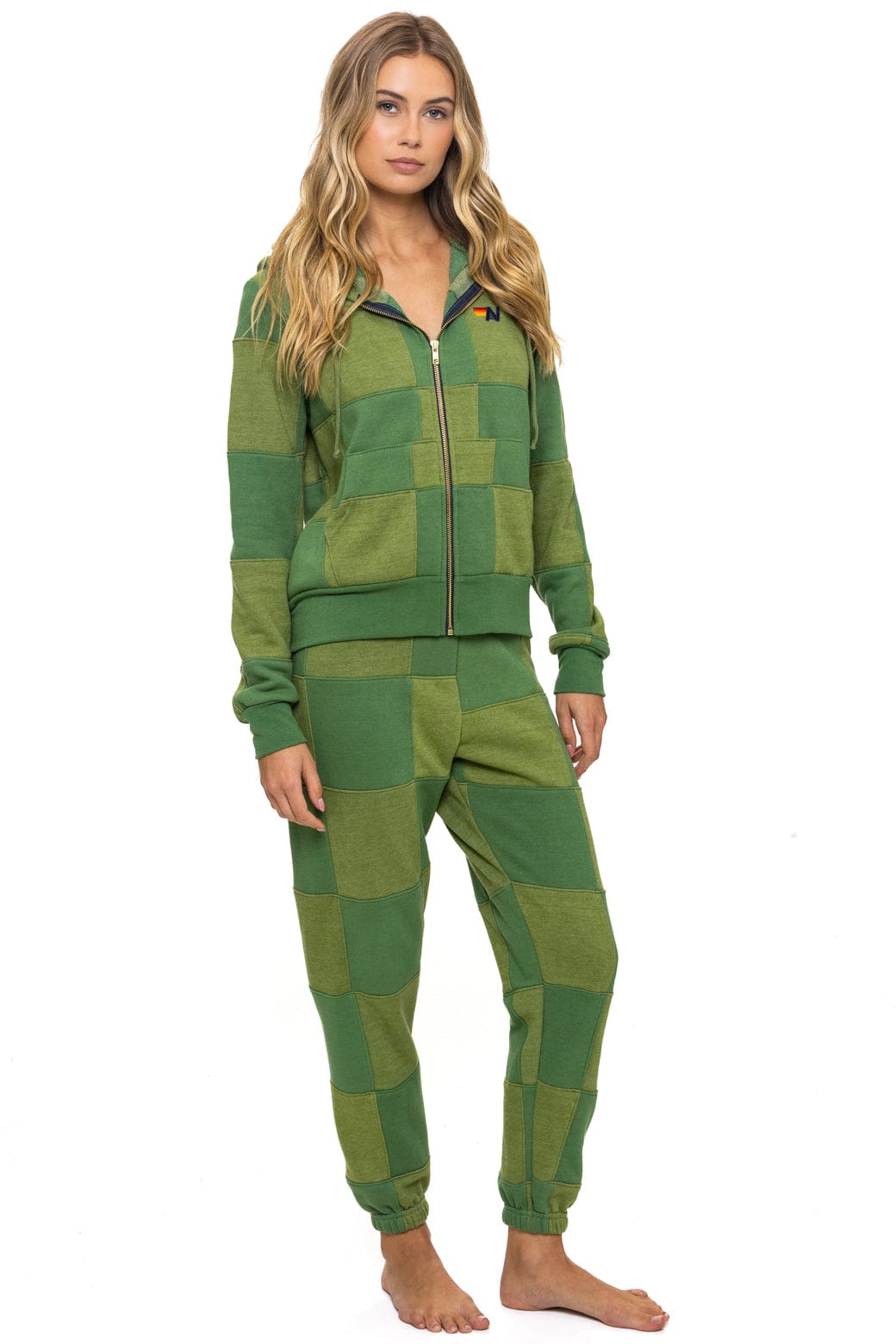CHECK QUILTED SWEATPANTS - JUNGLE GREEN // PALM - Image 4