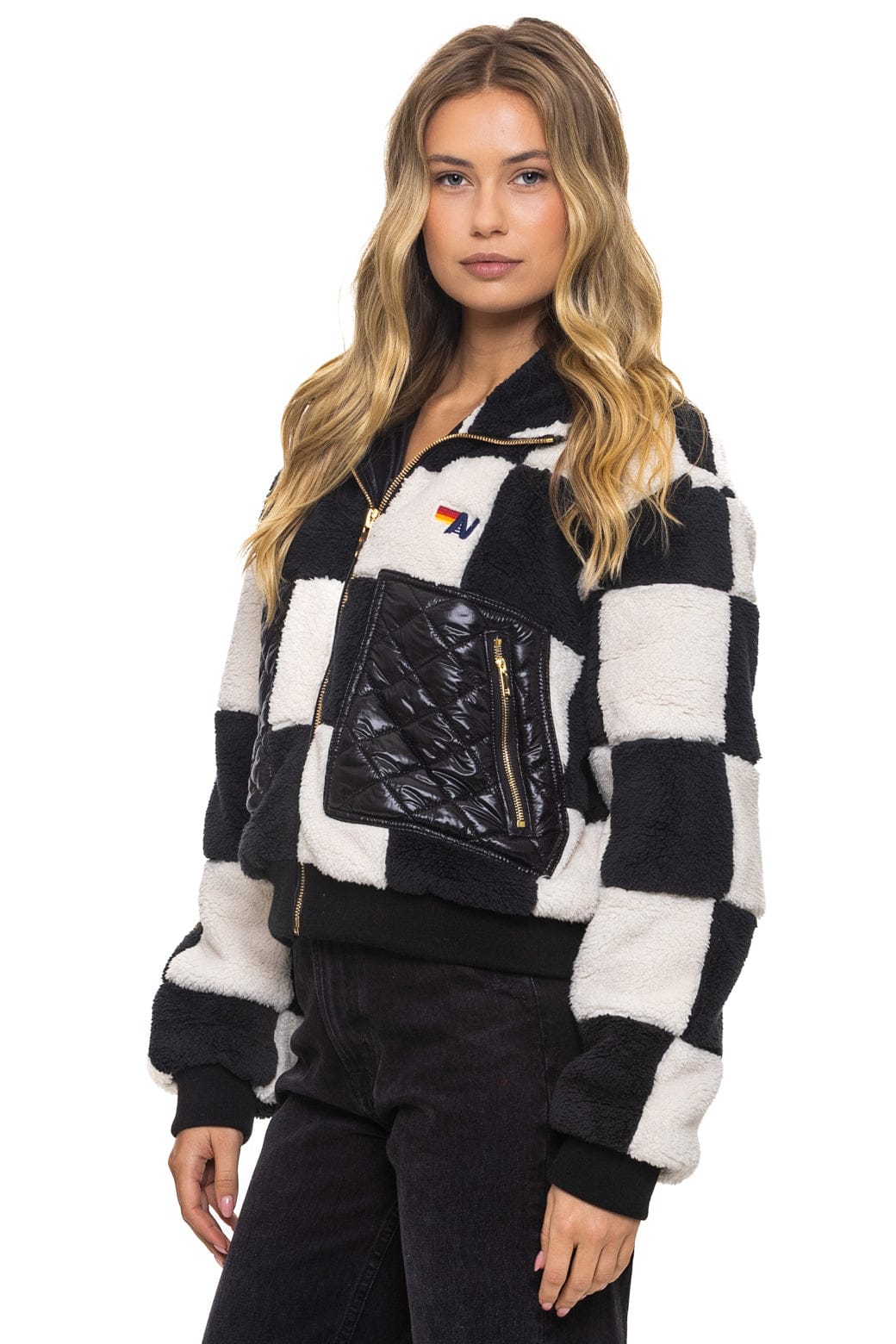 TEDDY CHECKERBOARD WOMENS FULL ZIP JACKET - VINTAGE // BLACK - Image 3