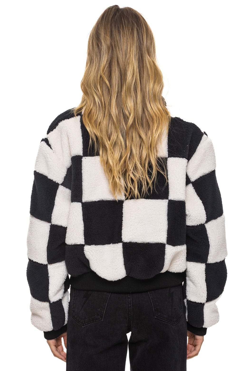 TEDDY CHECKERBOARD WOMENS FULL ZIP JACKET - VINTAGE // BLACK - Image 5