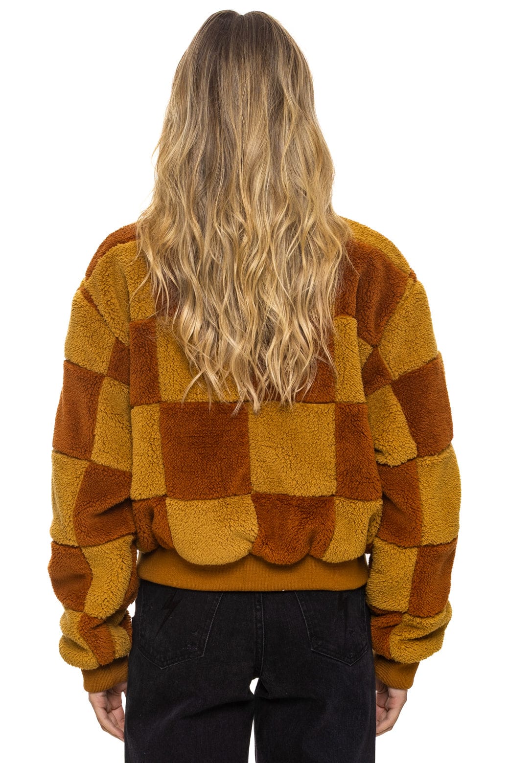 TEDDY CHECKERBOARD WOMENS FULL ZIP JACKET - HONEY // WHISKEY - Image 5