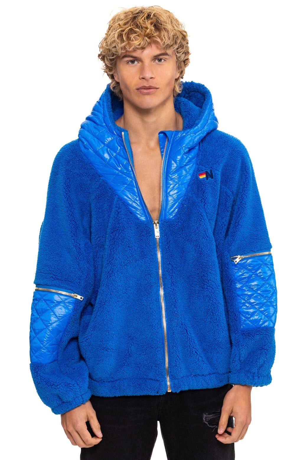 TEDDY UNISEX OVERSIZED HOODED FULL ZIP JACKET - BLUE CINA - Image 4