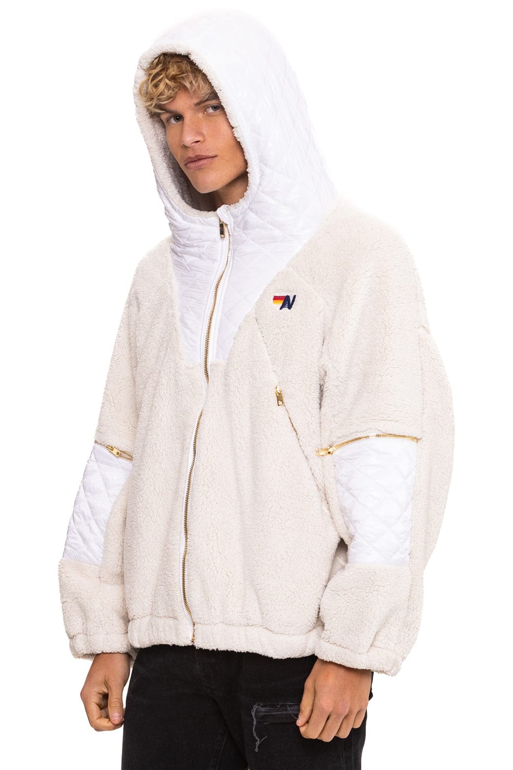 TEDDY UNISEX OVERSIZED HOODED FULL ZIP JACKET - VINTAGE WHITE - Image 6