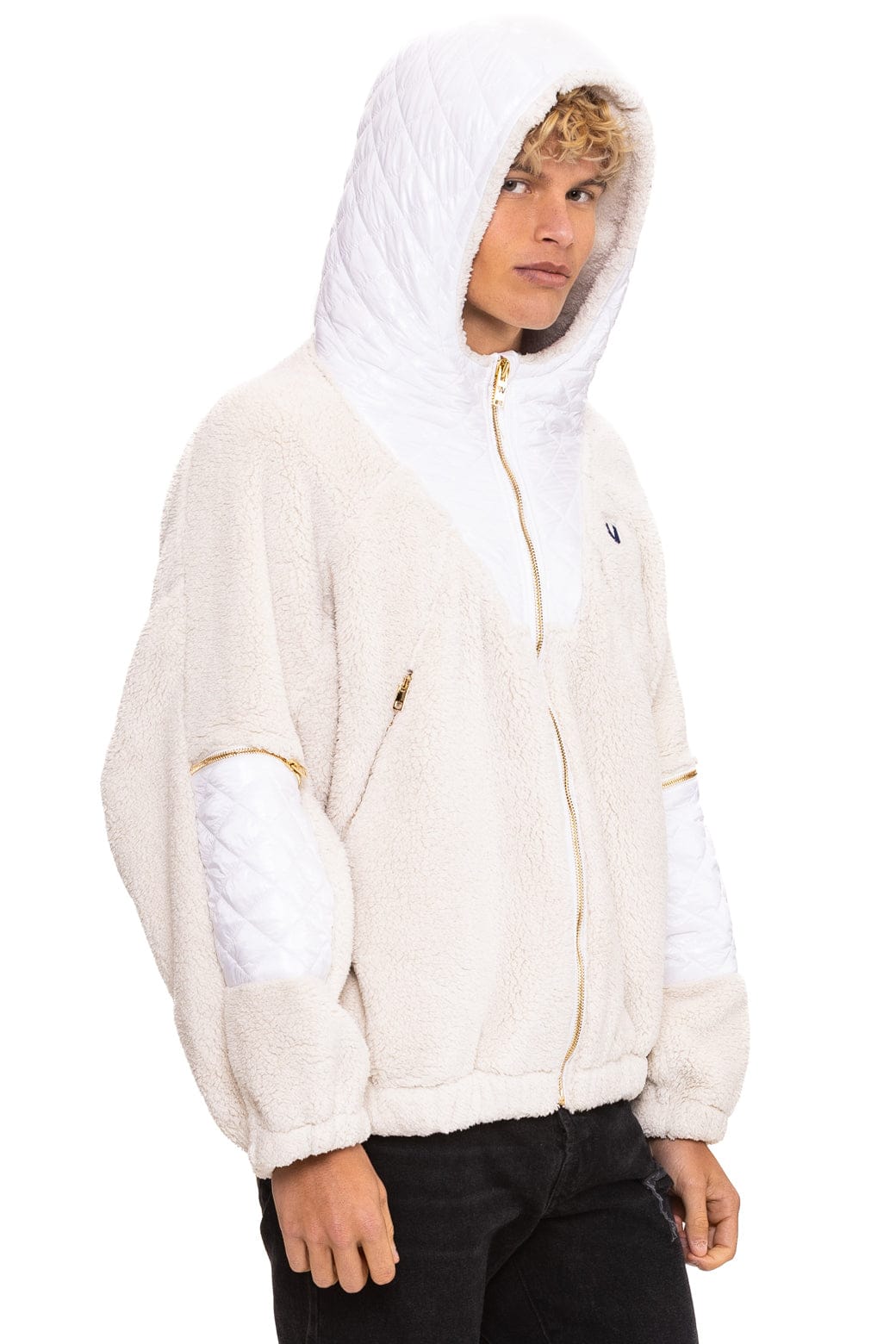 TEDDY UNISEX OVERSIZED HOODED FULL ZIP JACKET - VINTAGE WHITE - Image 8