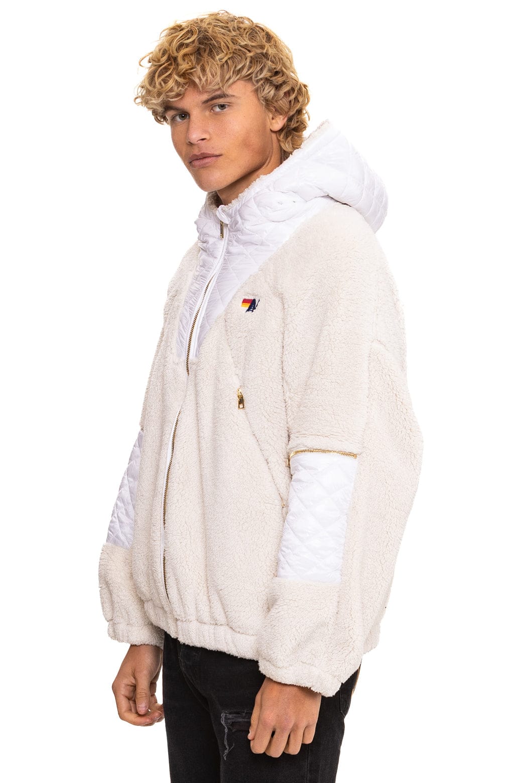 TEDDY UNISEX OVERSIZED HOODED FULL ZIP JACKET - VINTAGE WHITE - Image 4