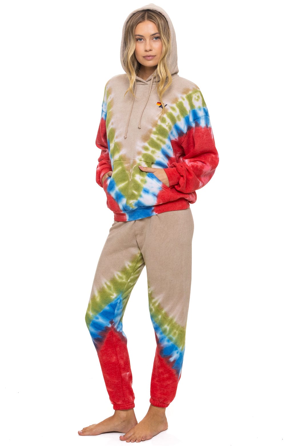 HAND DYED V SWEATPANTS - TIE DYE SAND // BLUE RED - Image 4